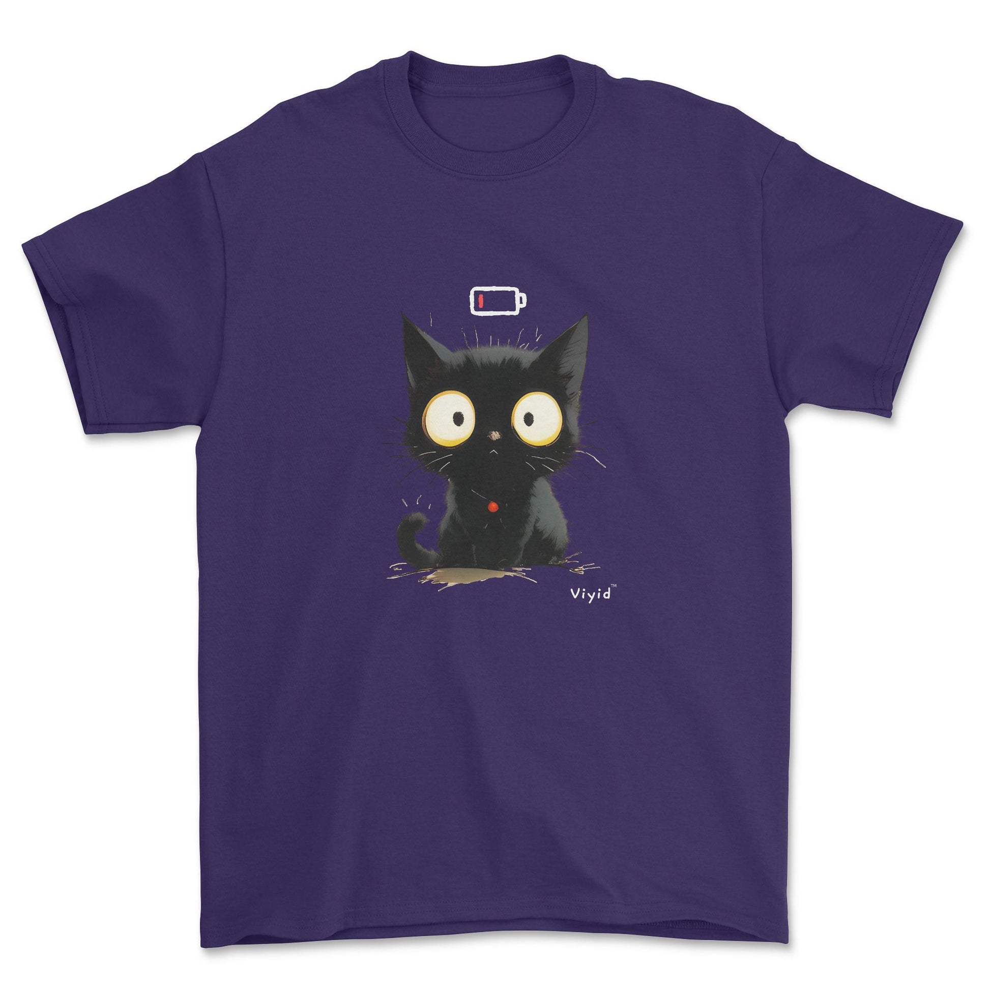 Low battery black cat adult t-shirt purple