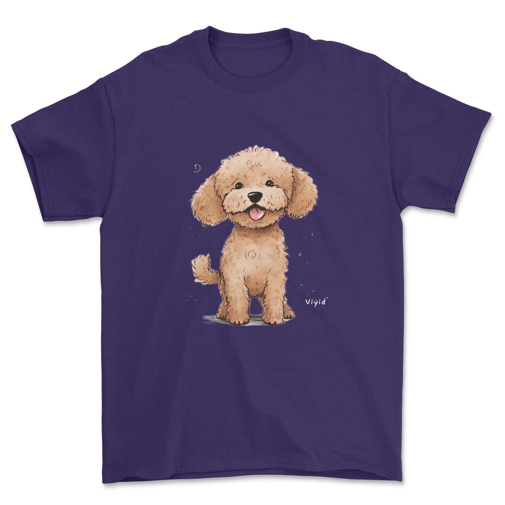 brown poodle youth t-shirt purple