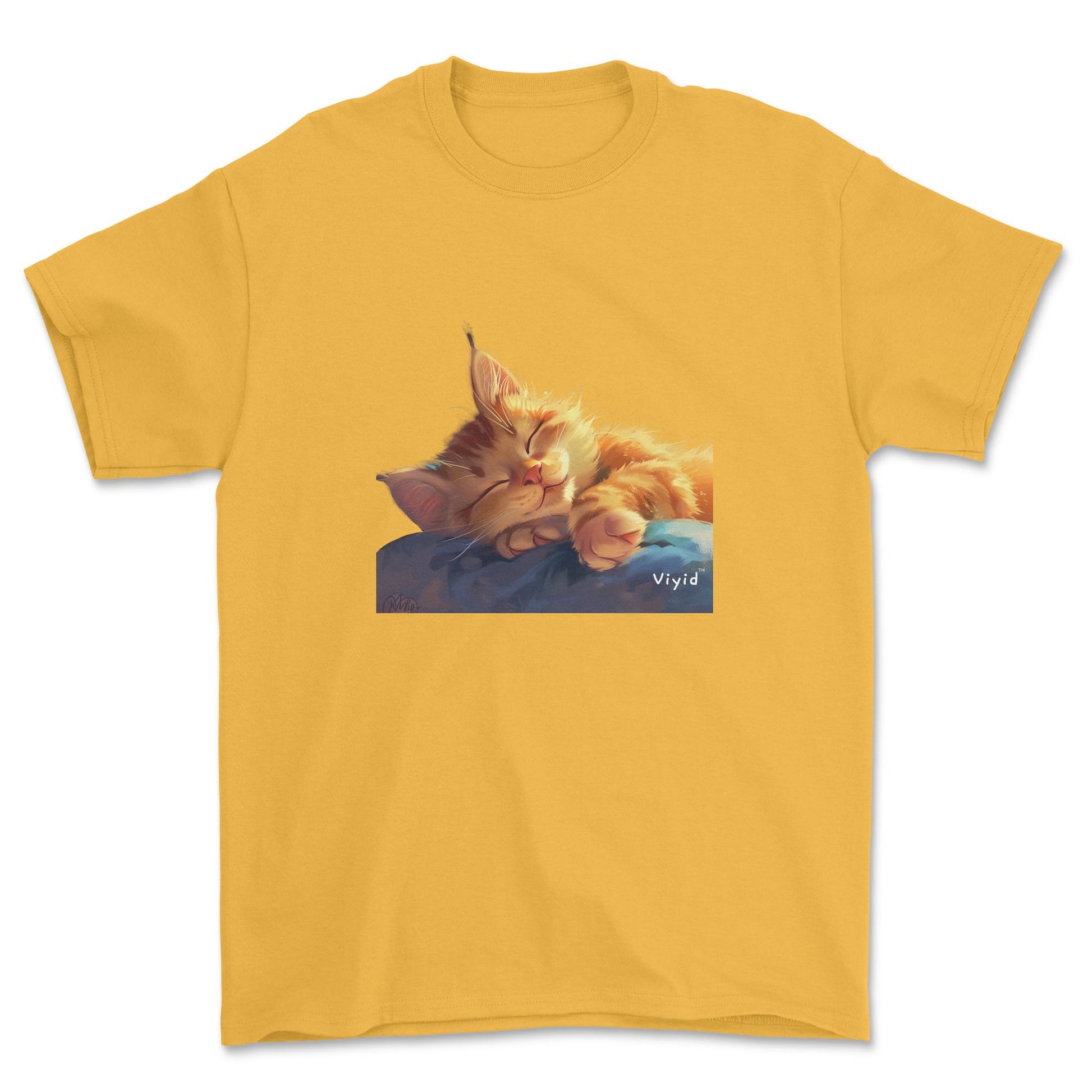 sleeping ginger cat adult t-shirt gold