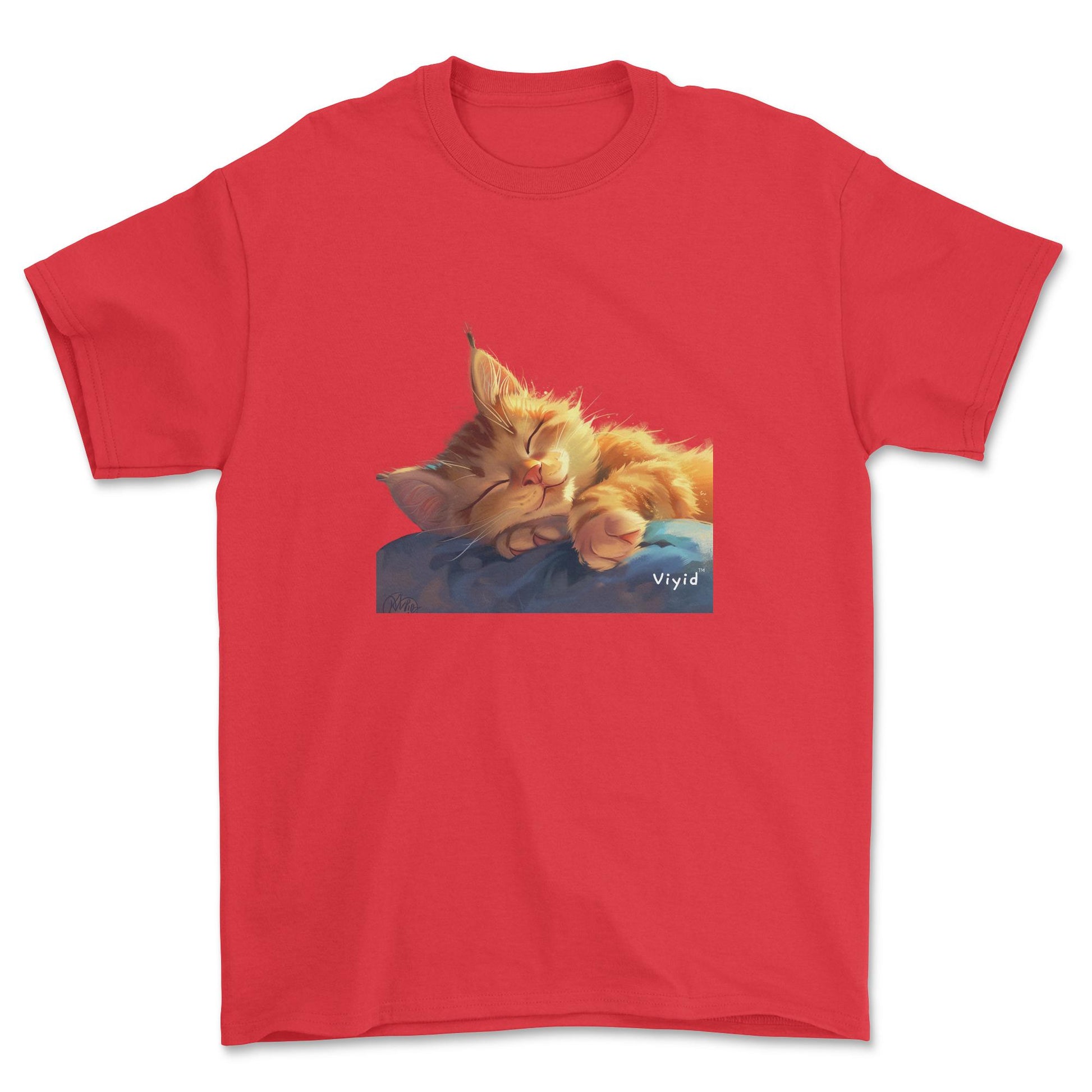 sleeping ginger cat adult t-shirt red