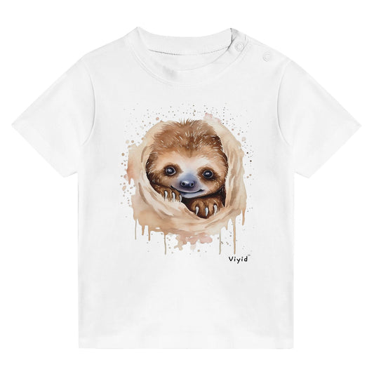 hiding sloth baby t-shirt white