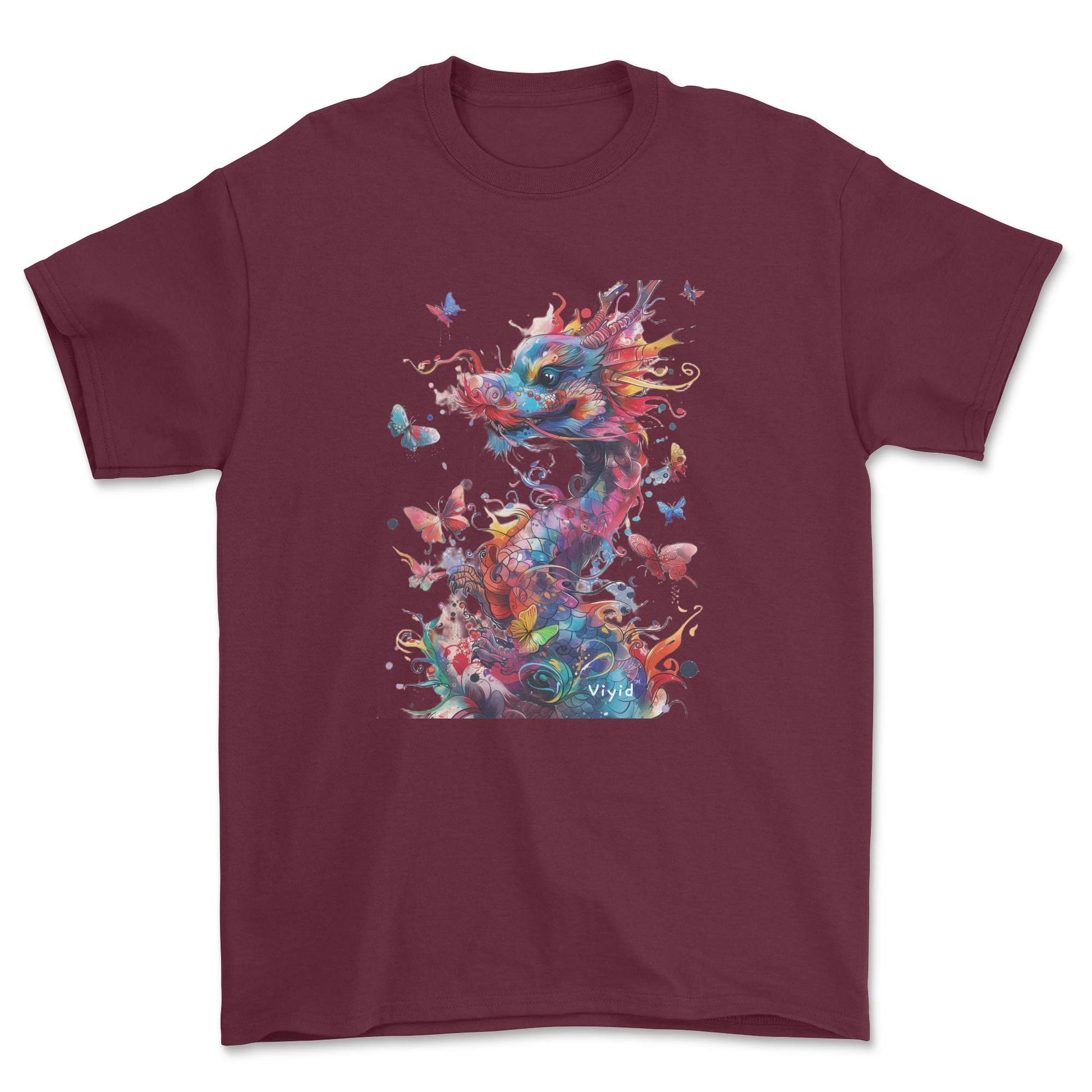  colorful dragon with butterflies adult t-shirt maroon