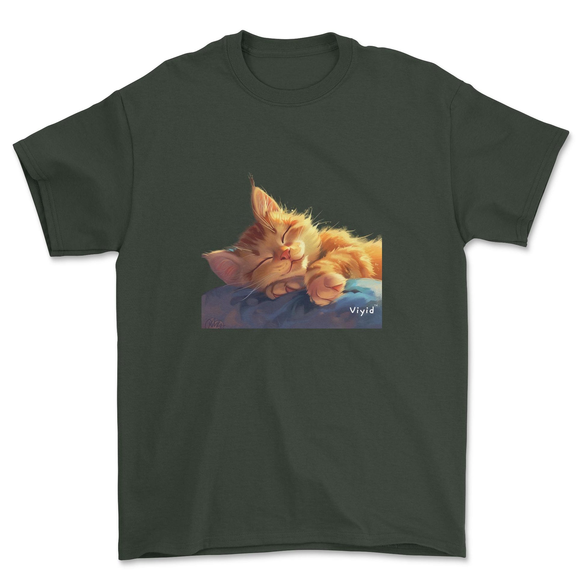 sleeping ginger cat youth t-shirt forest green