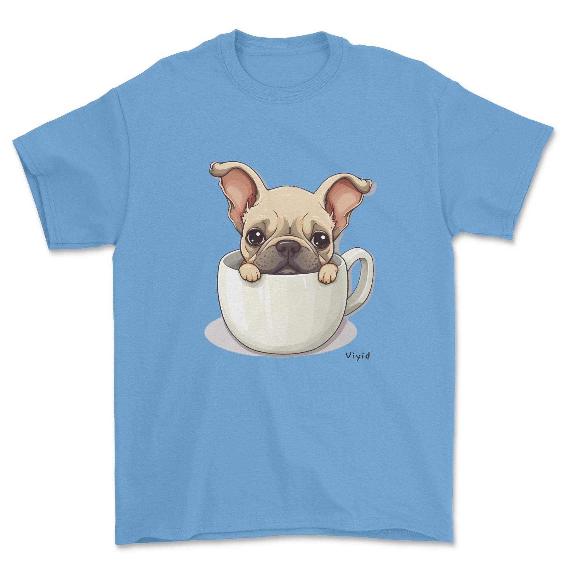 french bulldog in a cup adult t-shirt carolina blue