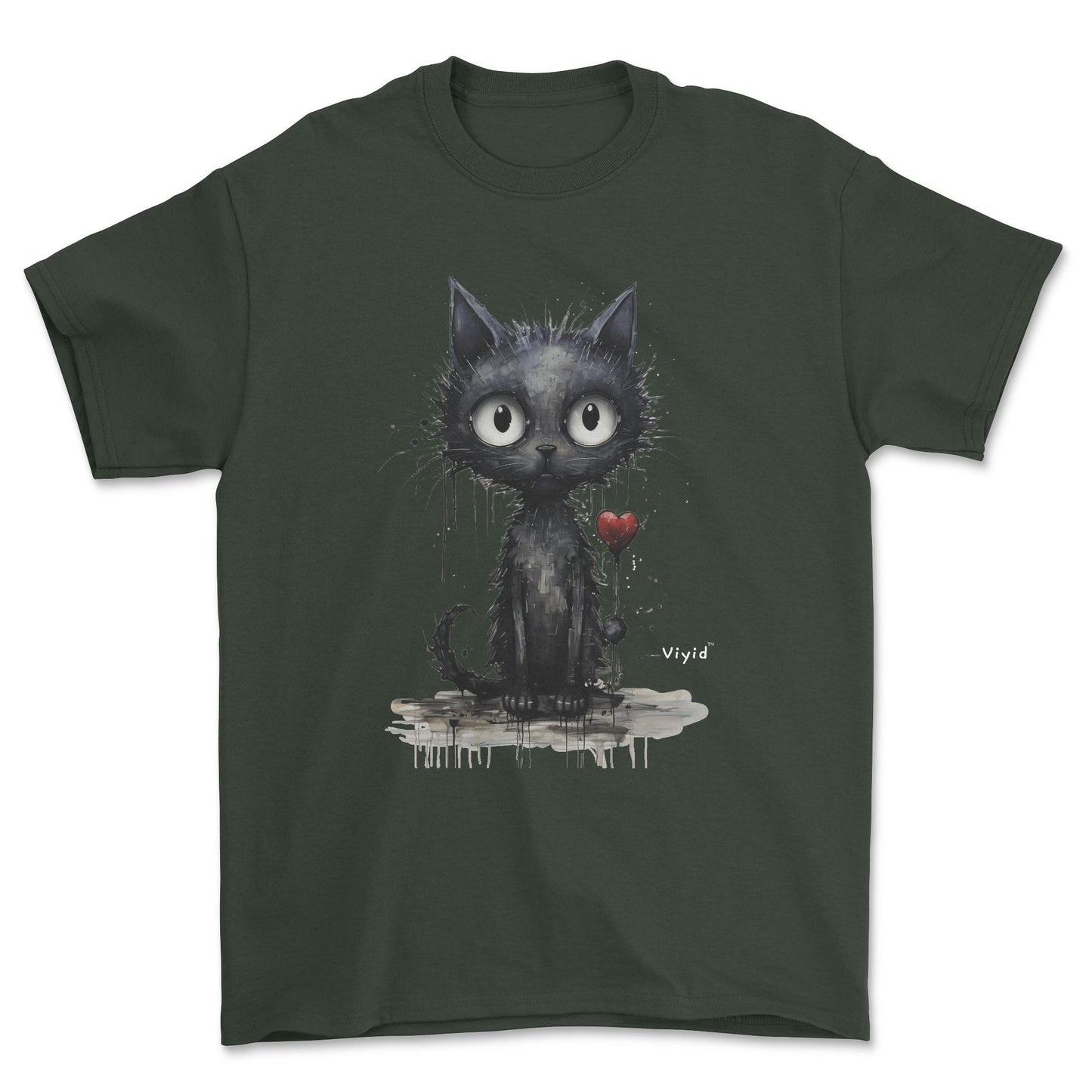 expressionism black cat youth t-shirt forest green