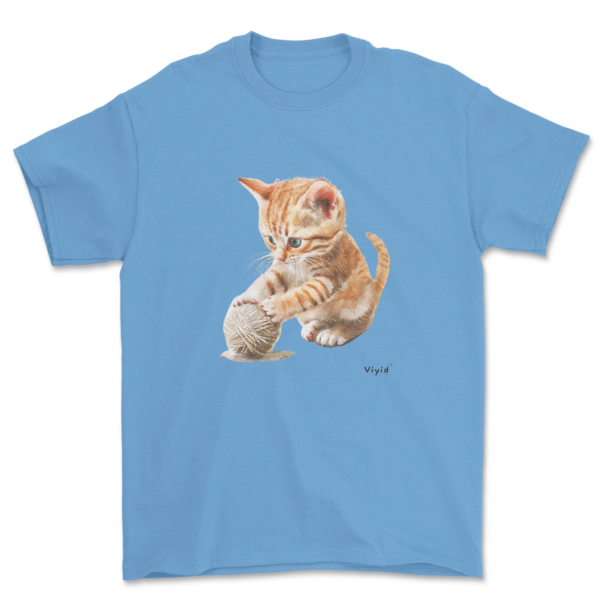British shorthair cat playing yarn youth t-shirt carolina blue