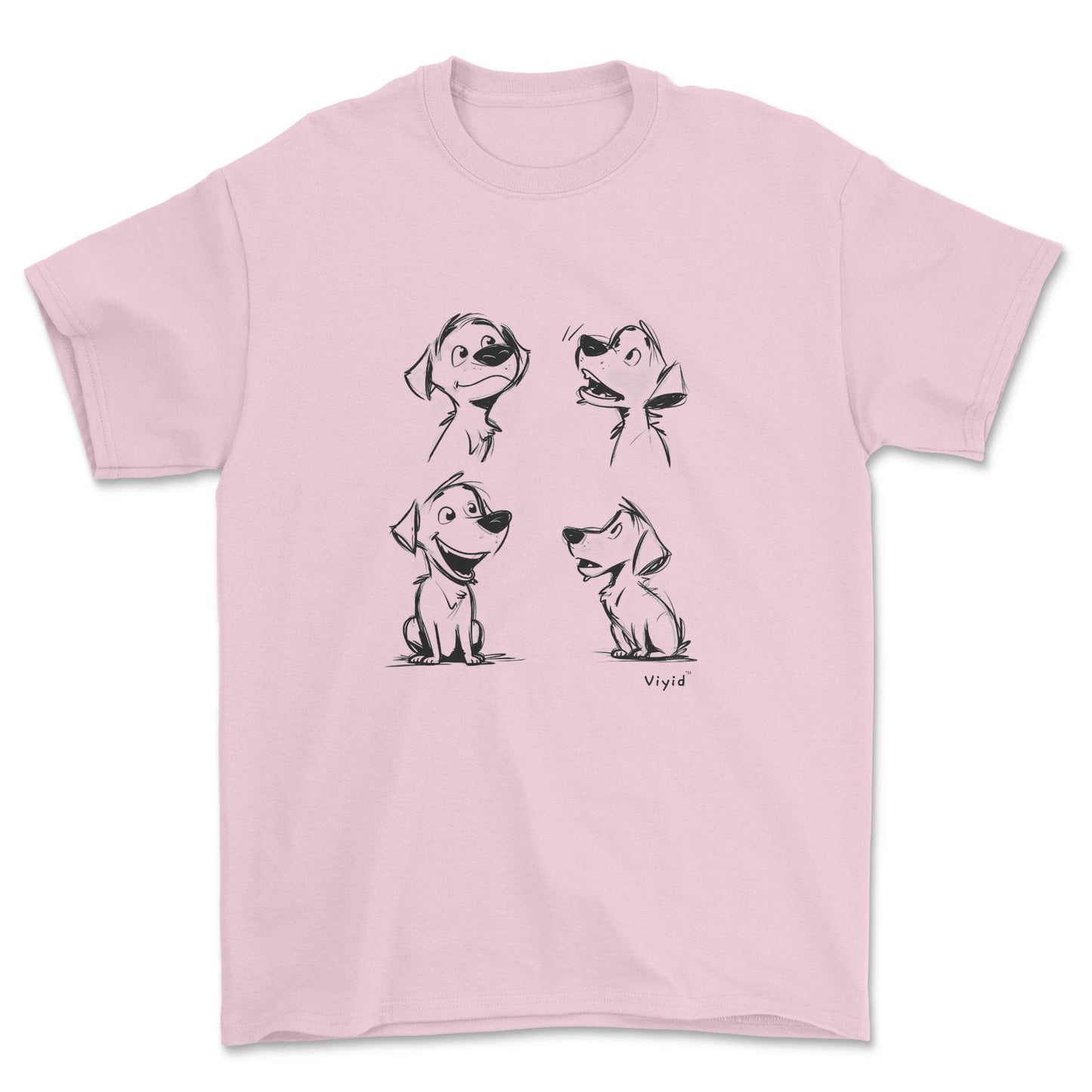 expressive puppy pencil drawing youth t-shirt light pink