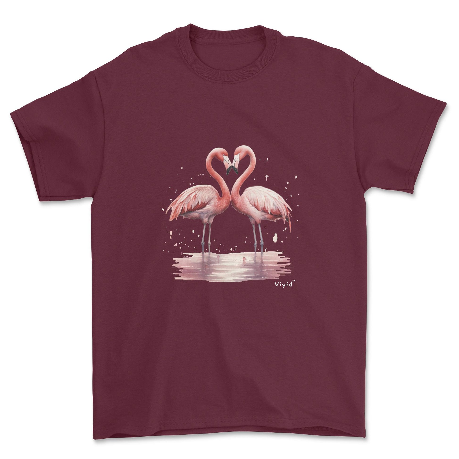 flamingo love youth t-shirt maroon