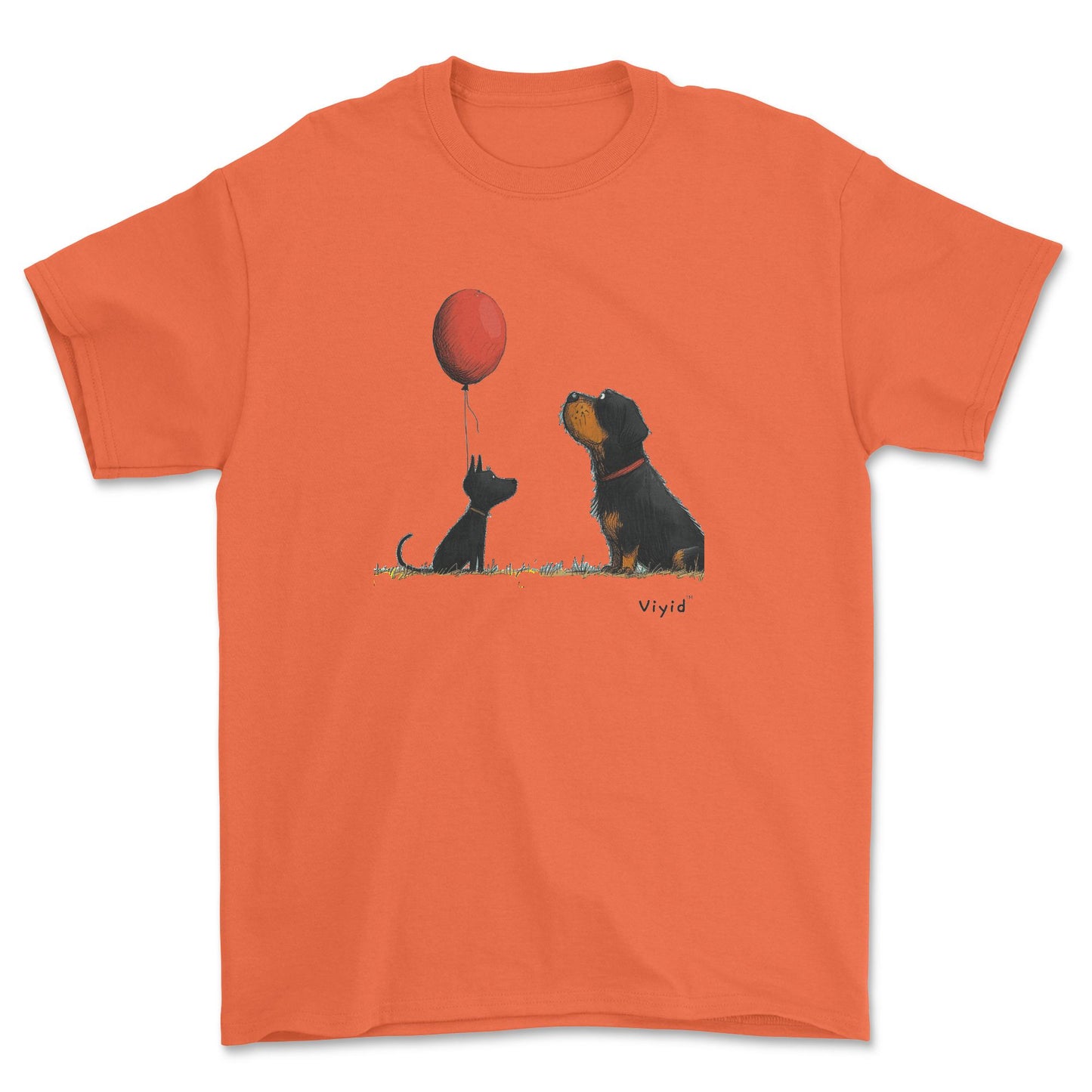 Rottweiler with balloon adult t-shirt orange