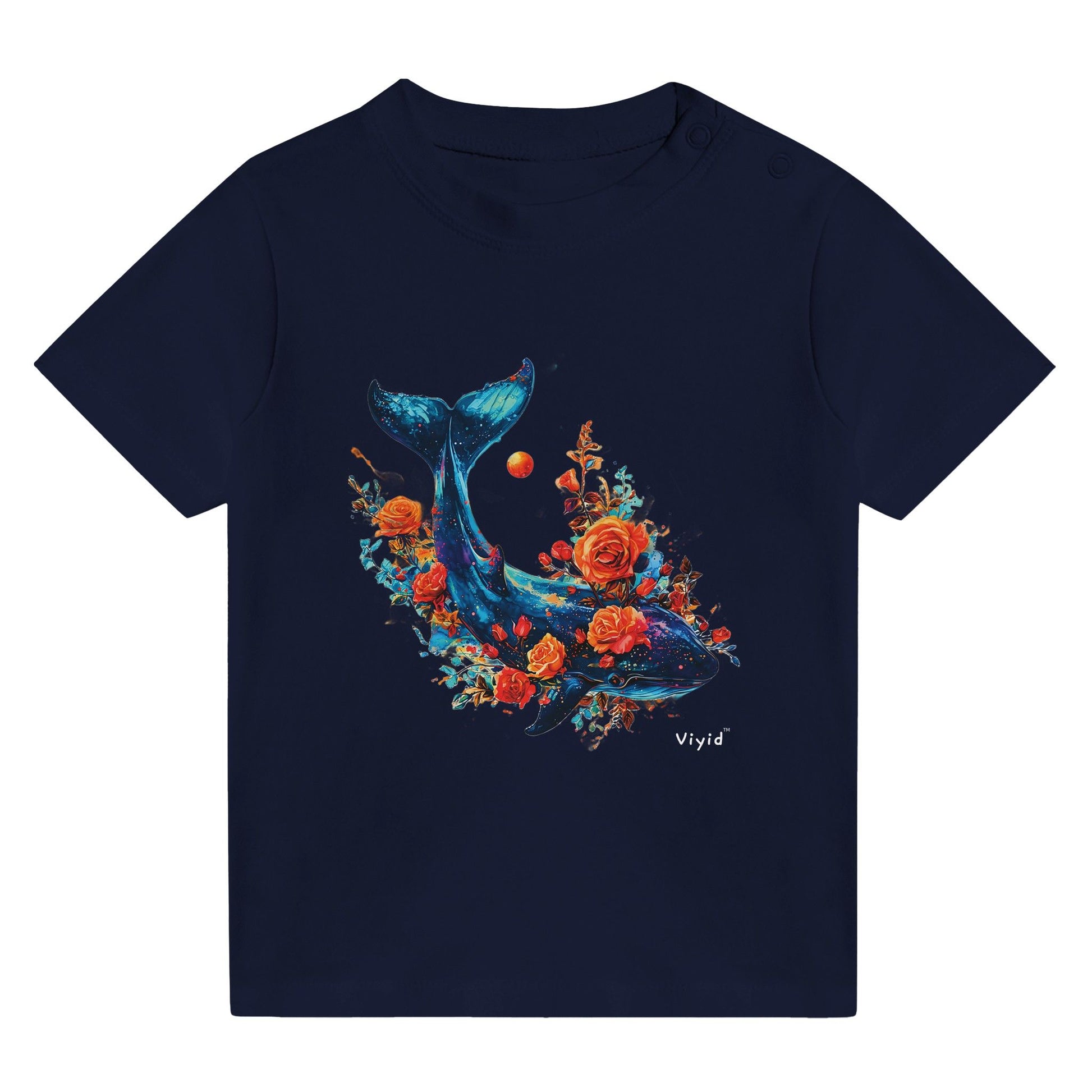 whale roses planets baby t-shirt navy