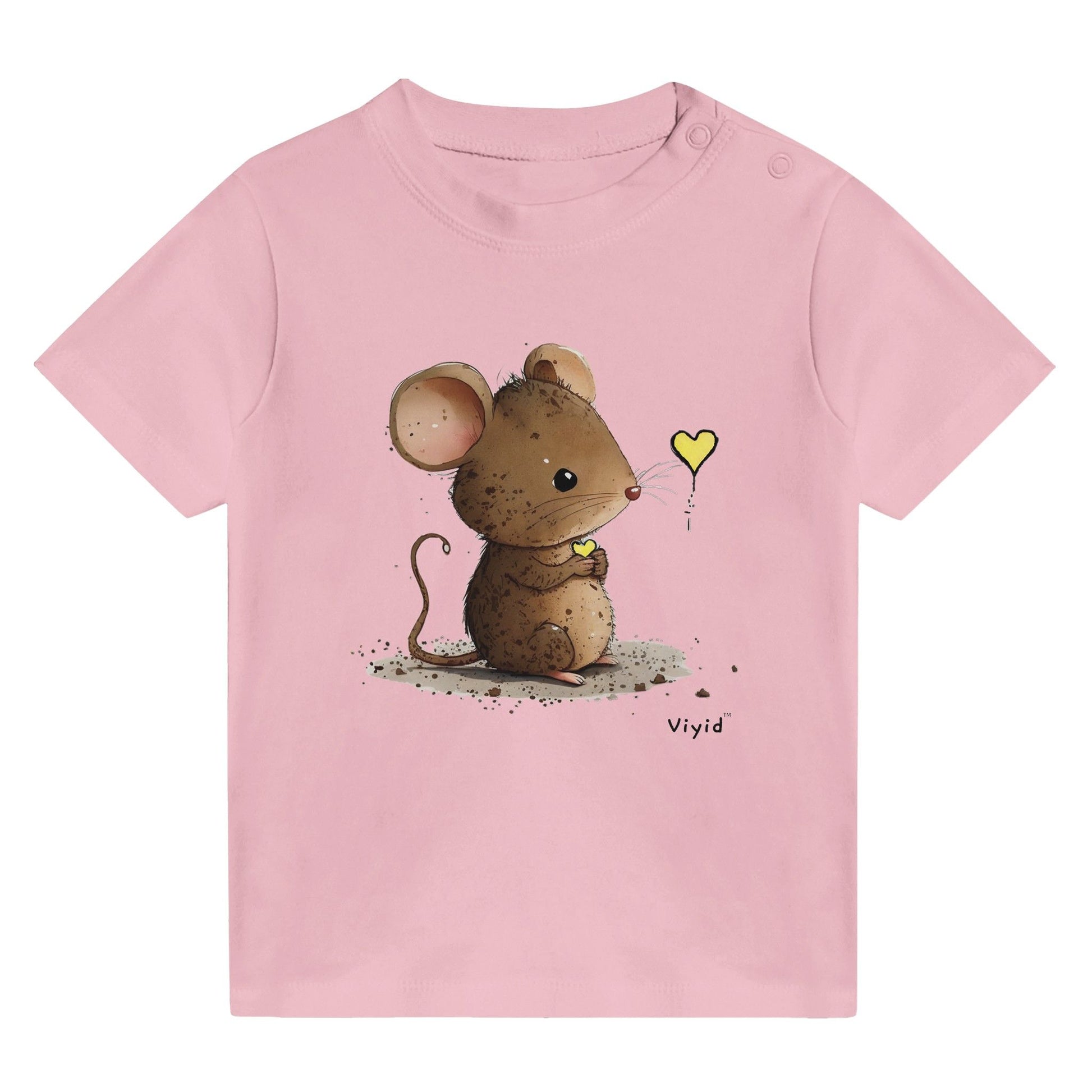 mouse with yellow heart baby t-shirt pink