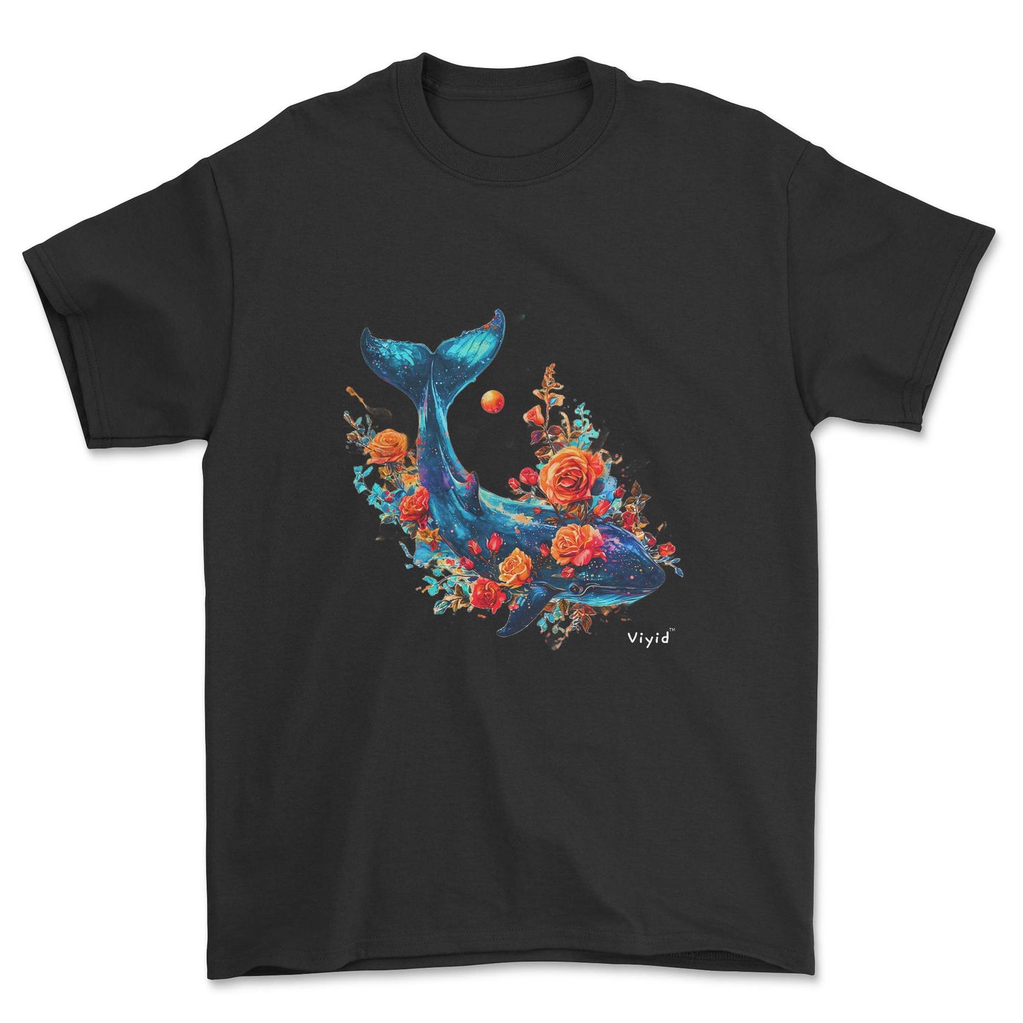 whale roses planets youth t-shirt black
