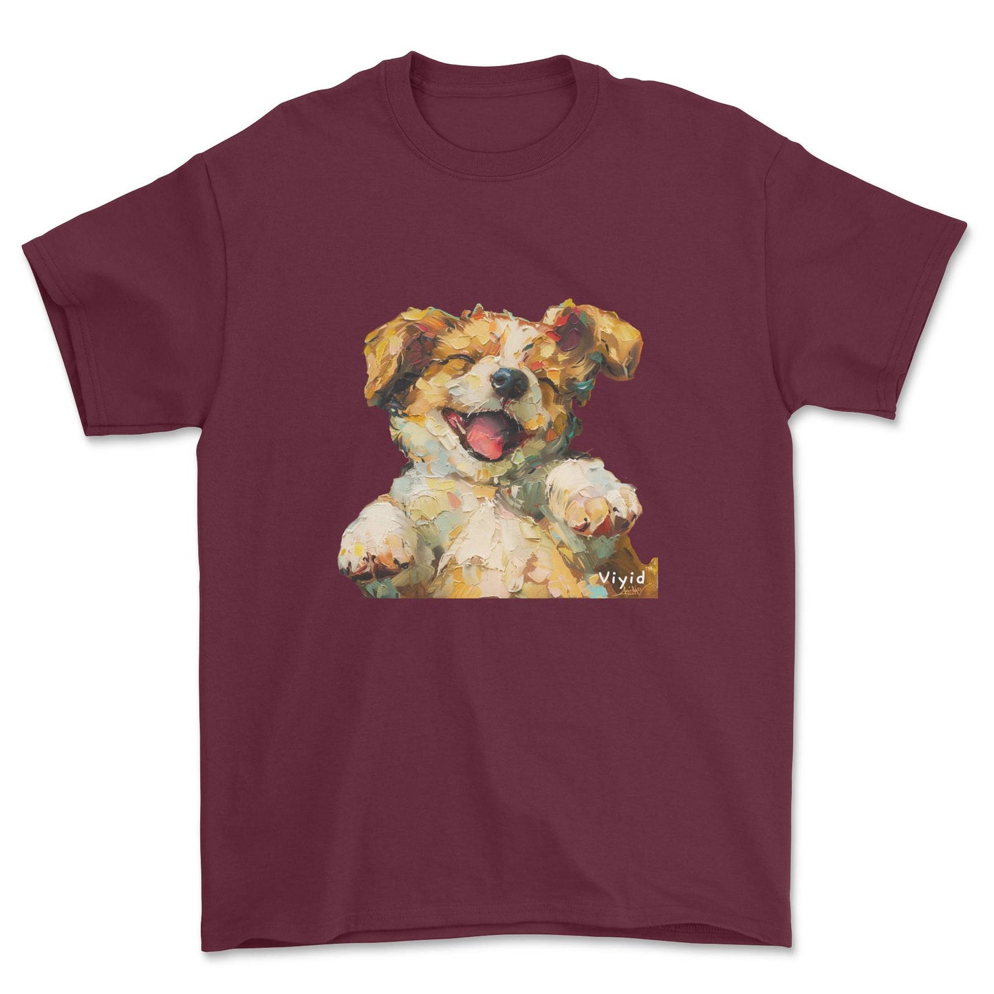 oil painting puppy youth t-shirt maroon