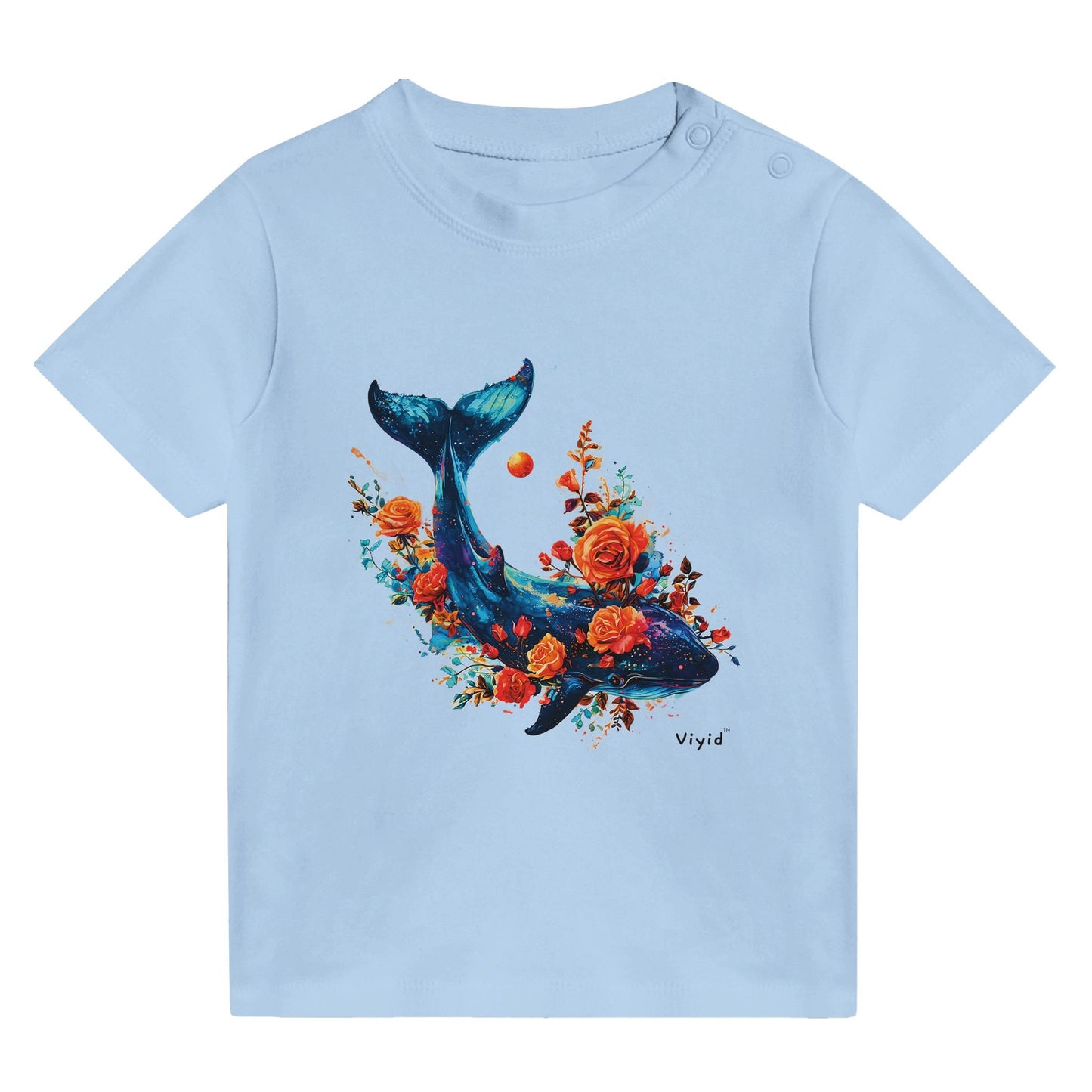 whale roses planets baby t-shirt baby blue