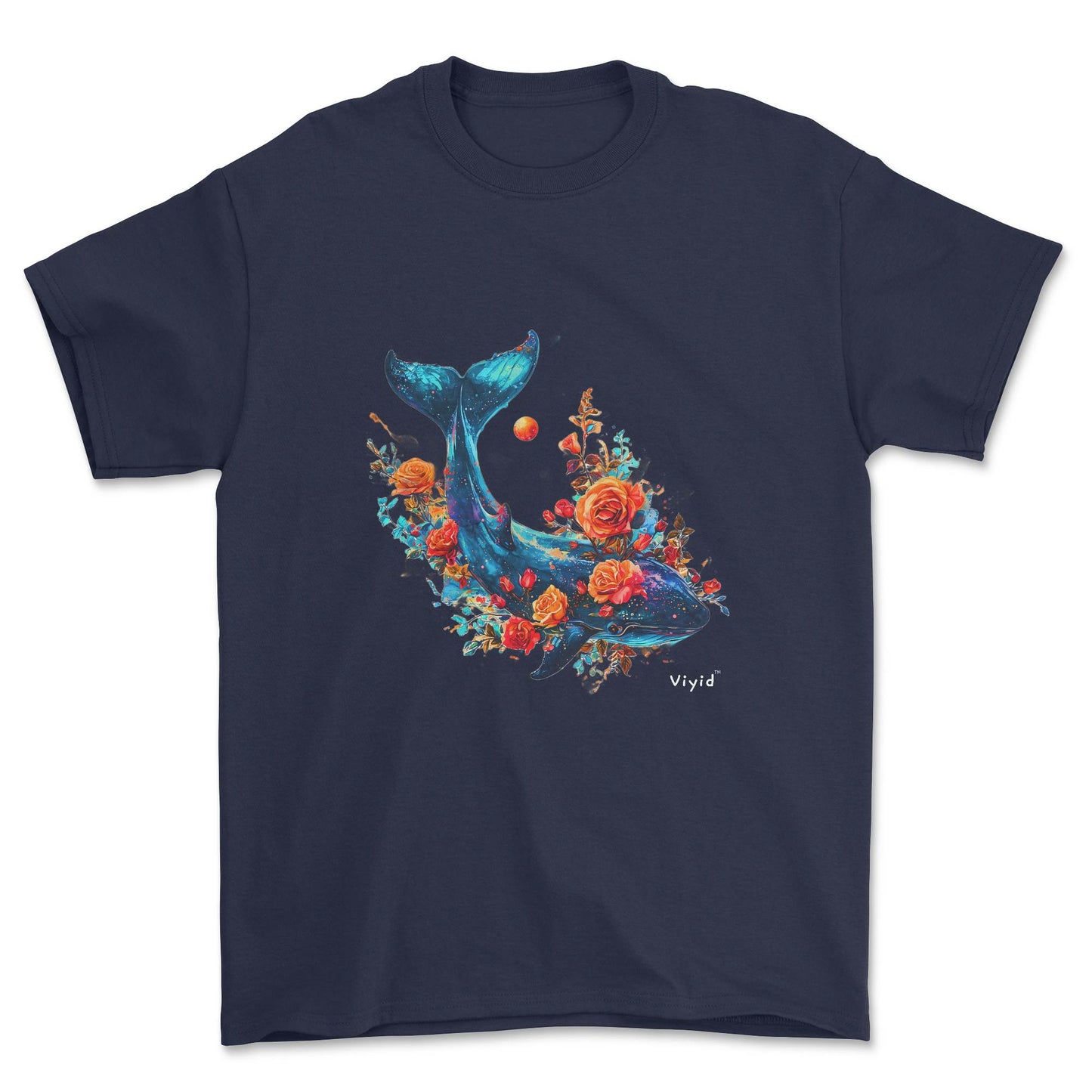 whale roses planets adult t-shirt navy
