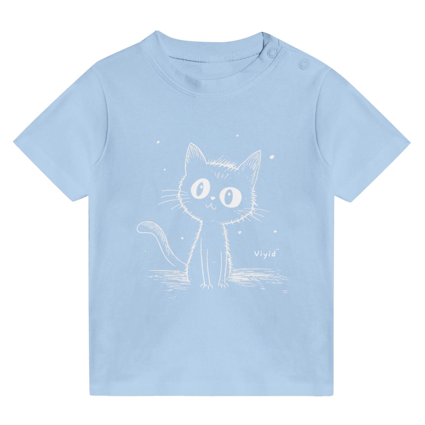 cat sketch baby t-shirt baby blue