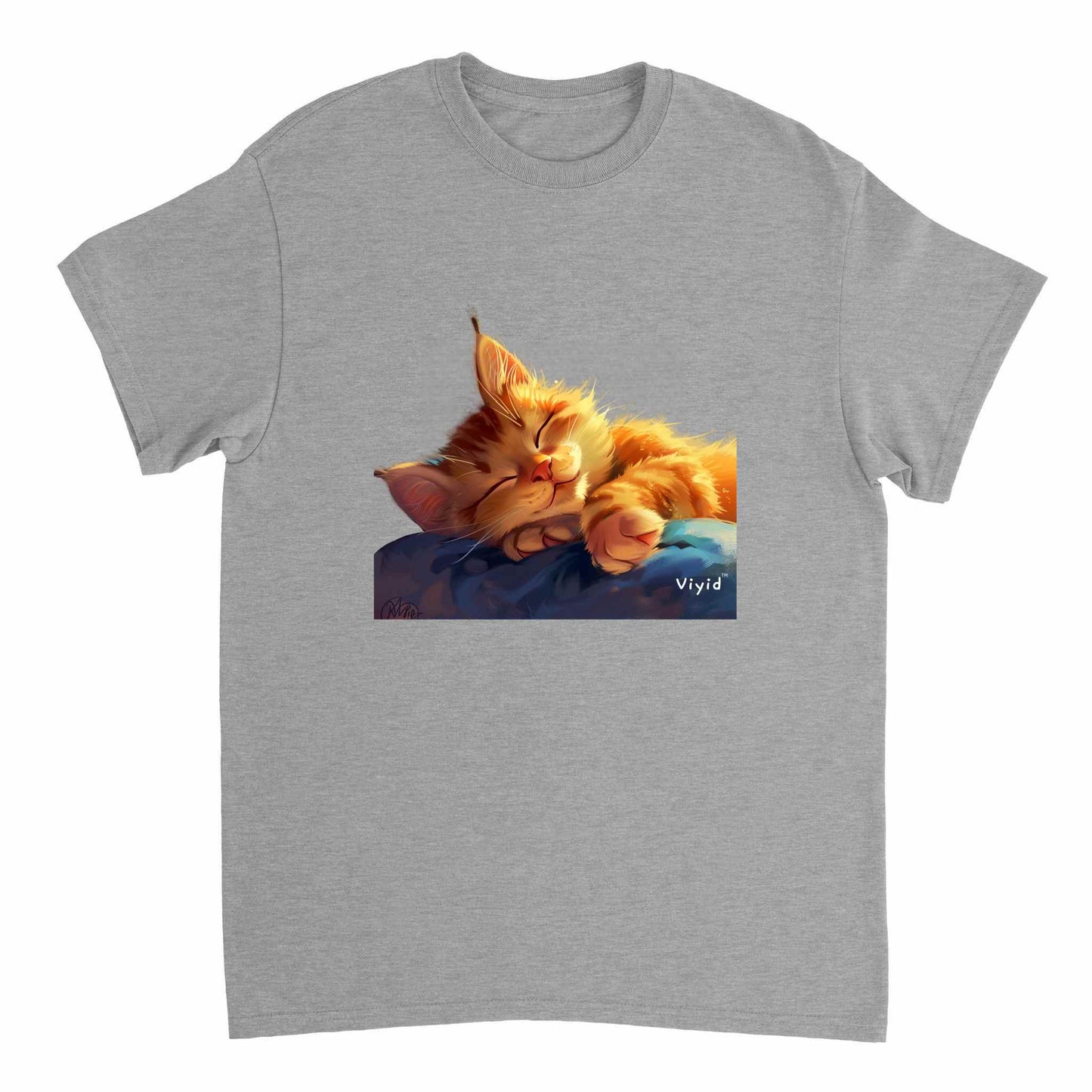 sleeping ginger cat adult t-shirt sports grey