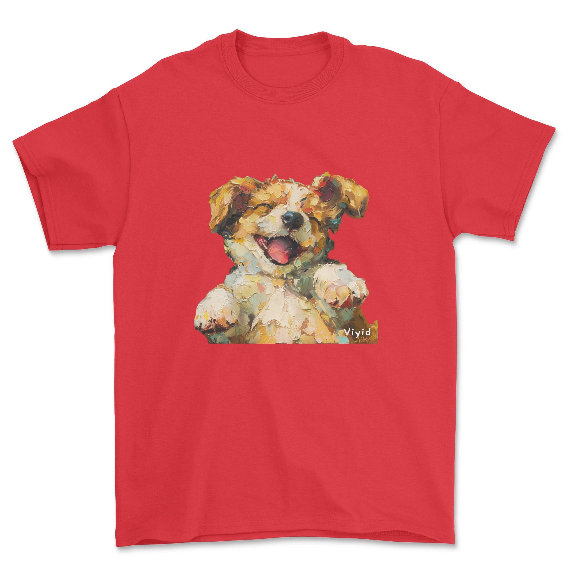 oil painting puppy youth t-shirt red