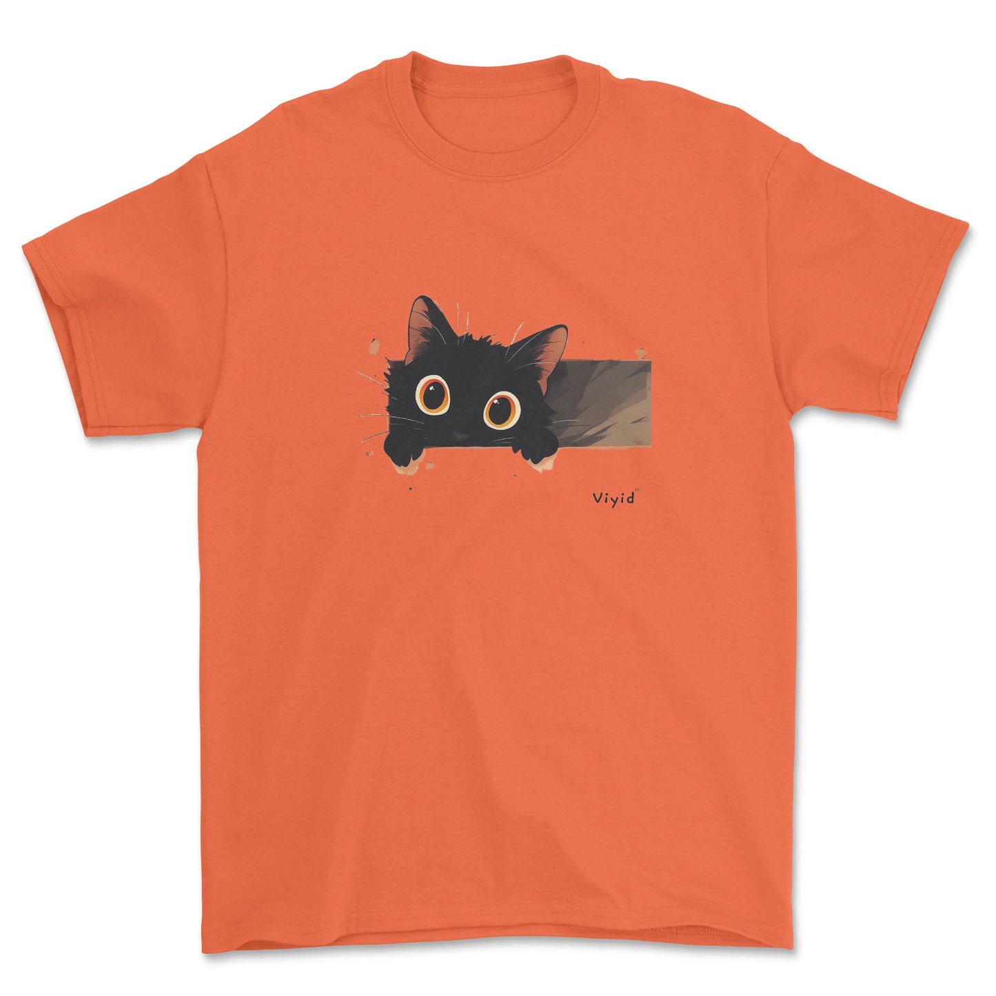 Peeping black cat adult t-shirt orange