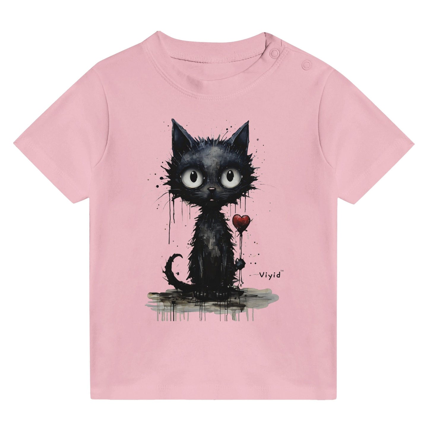 expressionism black cat baby t-shirt pink