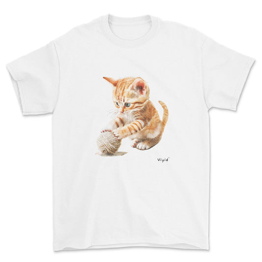 British shorthair cat playing yarn youth t-shirt white