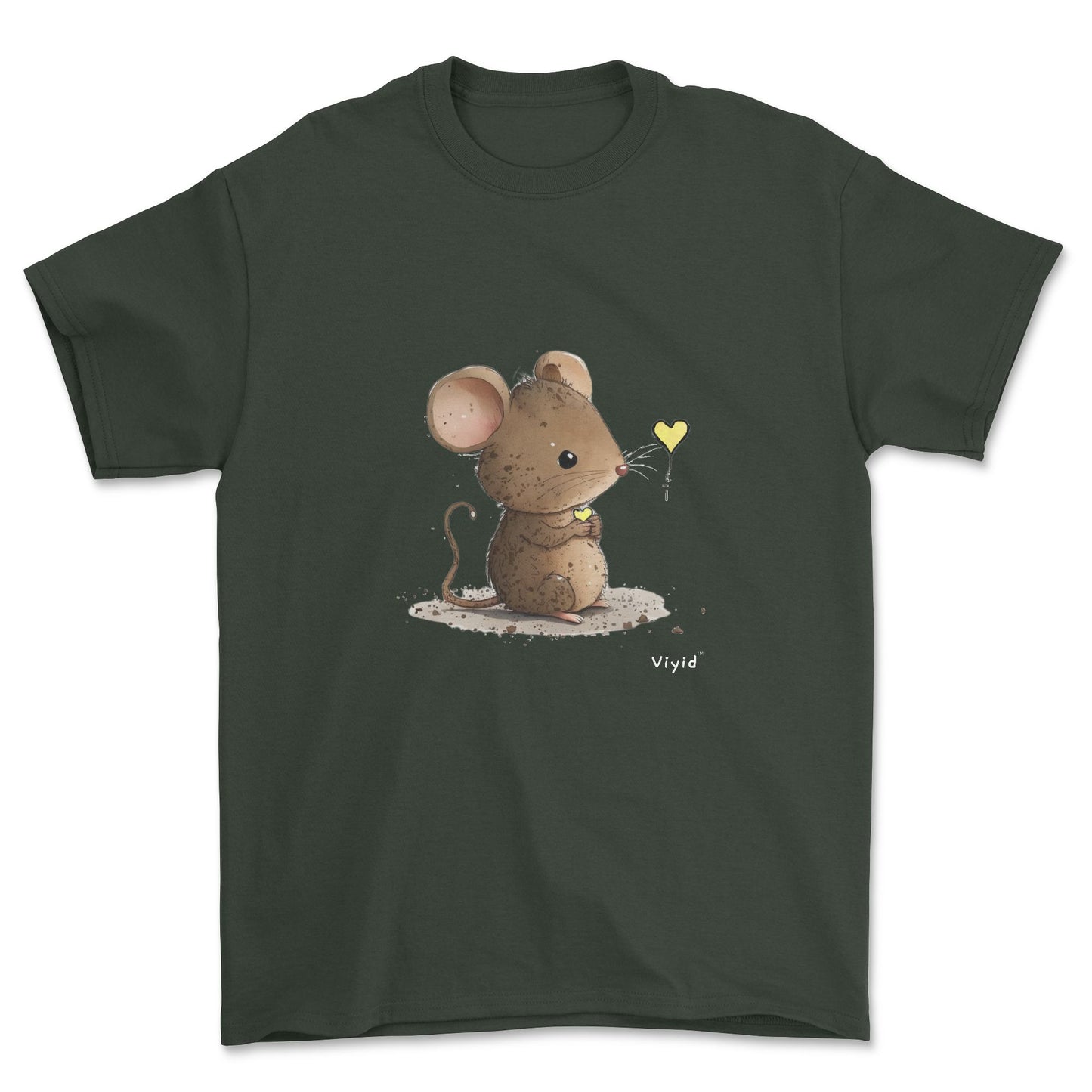 mouse with yellow heart youth t-shirt forest green