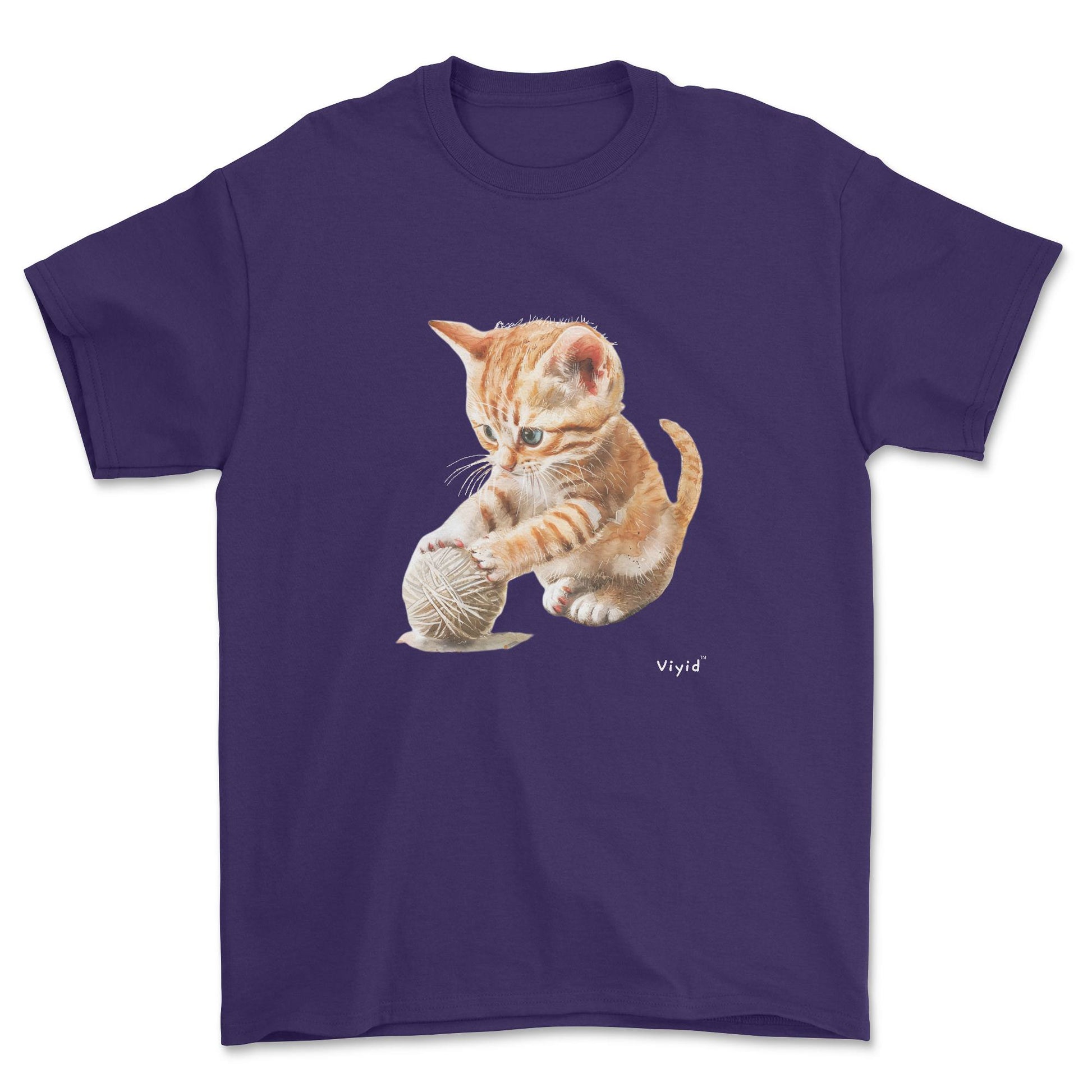 British shorthair cat playing yarn youth t-shirt purple