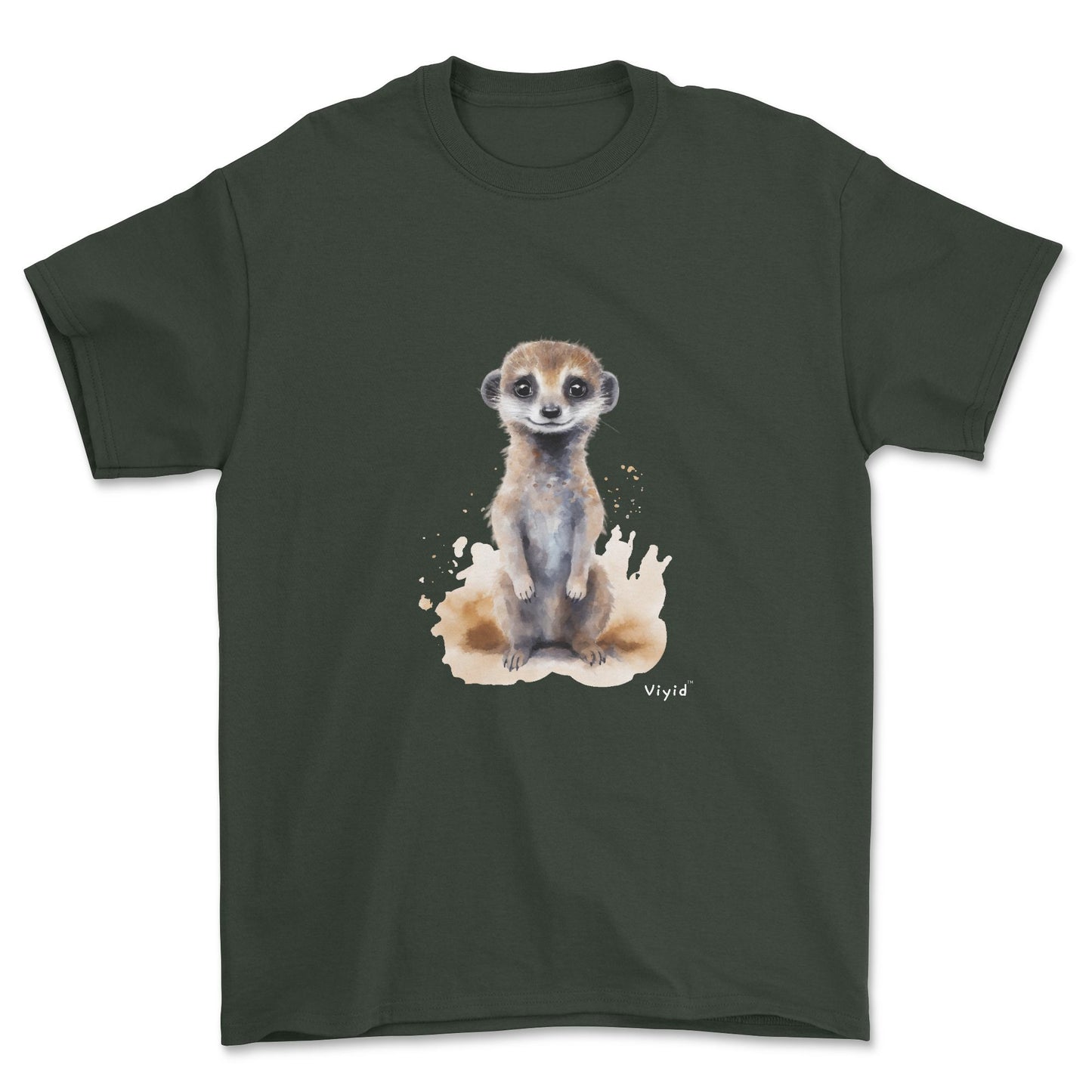 standing meerkat youth t-shirt forest green
