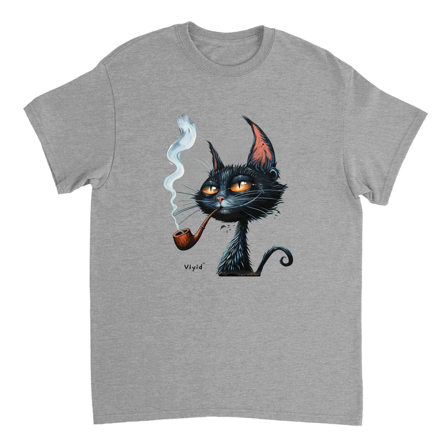 pipe smoking cat adult t-shirt sports grey