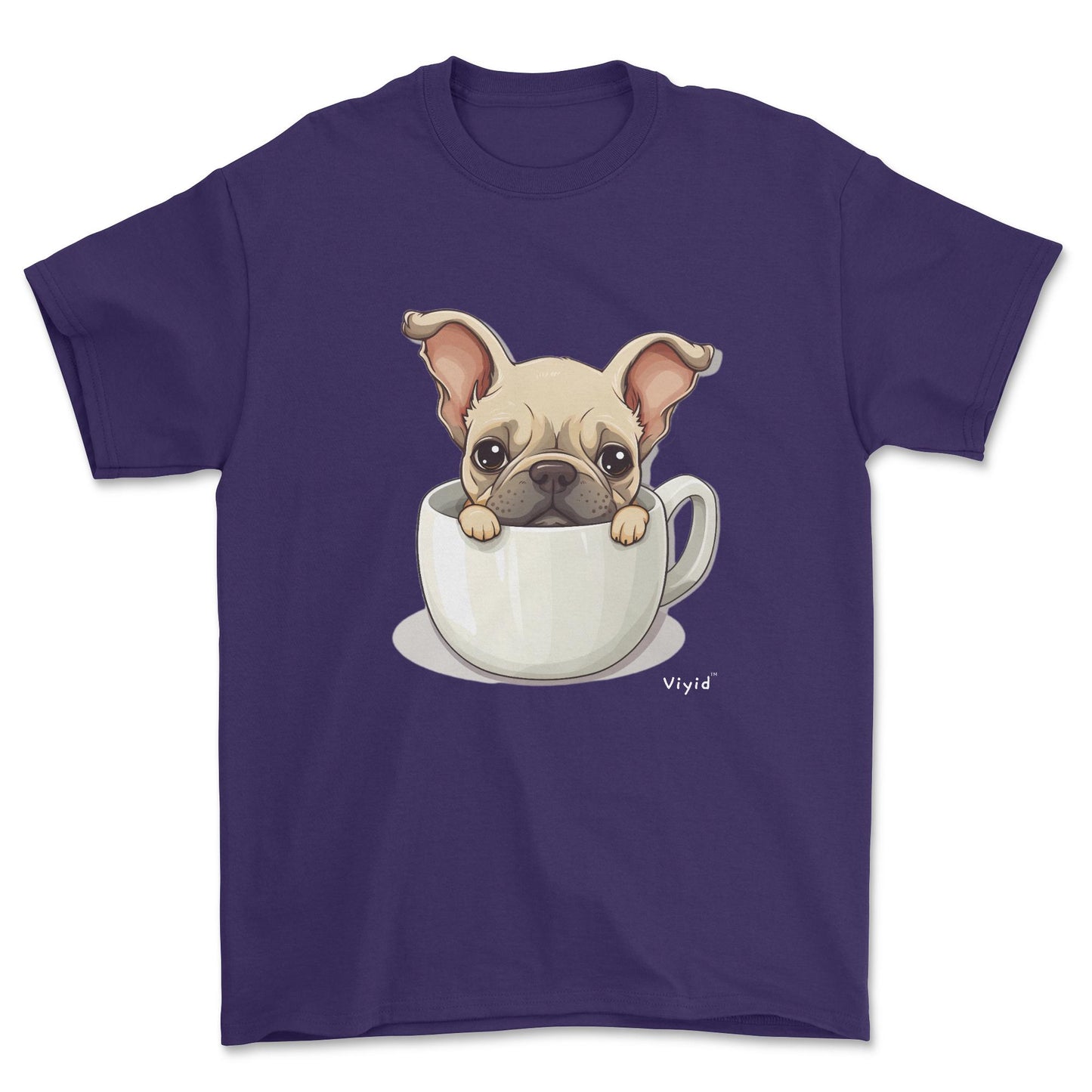 french bulldog in a cup adult t-shirt purple