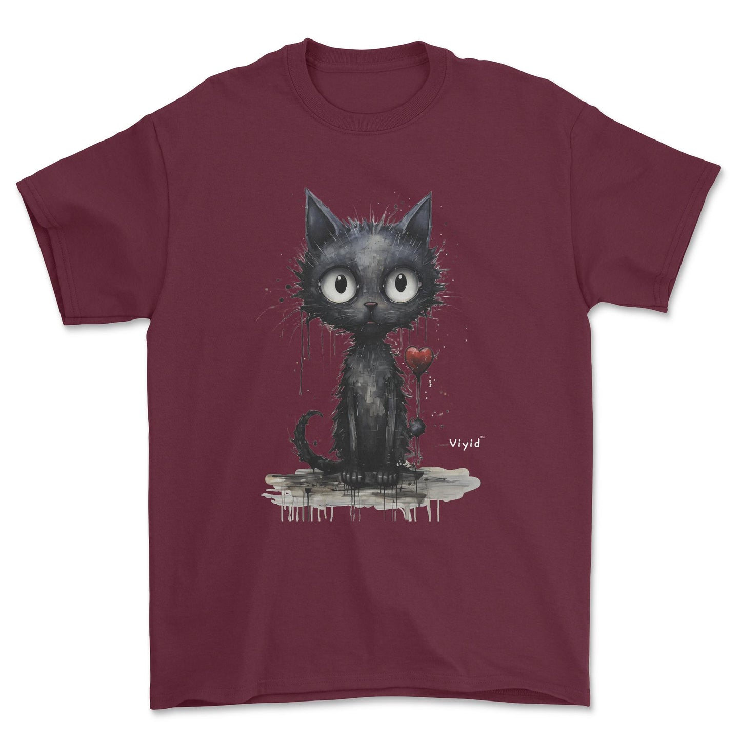 expressionism black cat adult t-shirt maroon