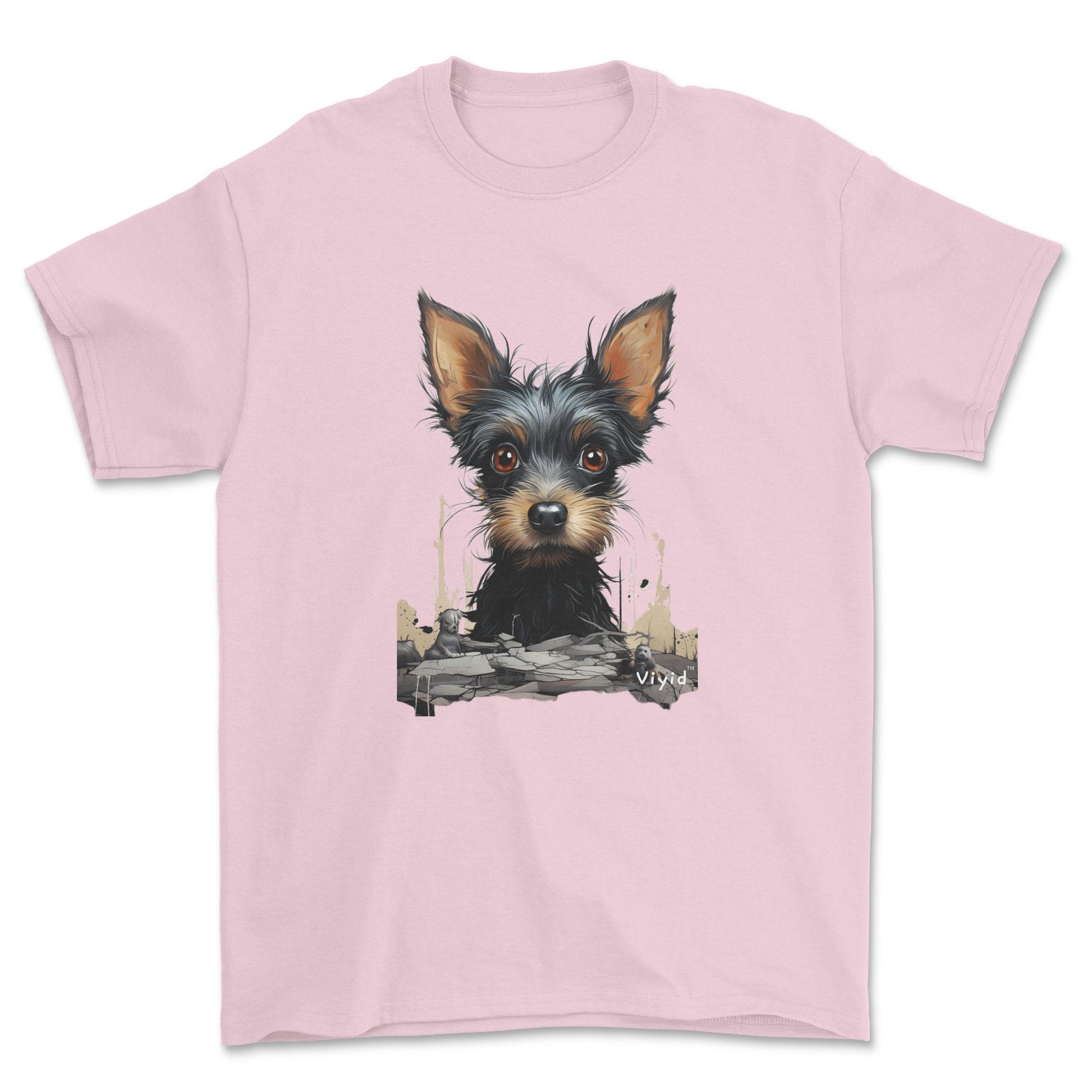 black Yorkshire Terrier drawing youth t-shirt light pink