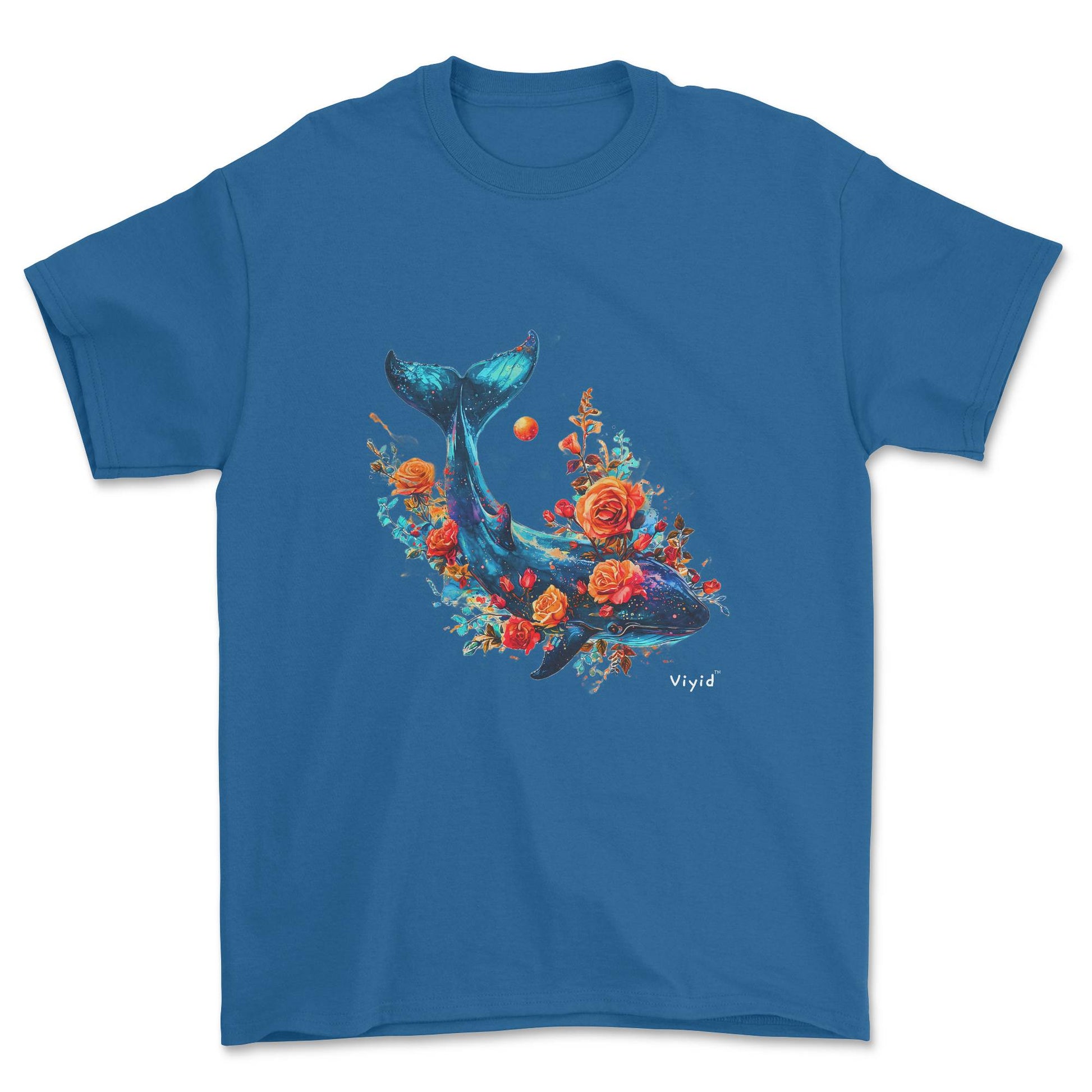 whale roses planets adult t-shirt royal