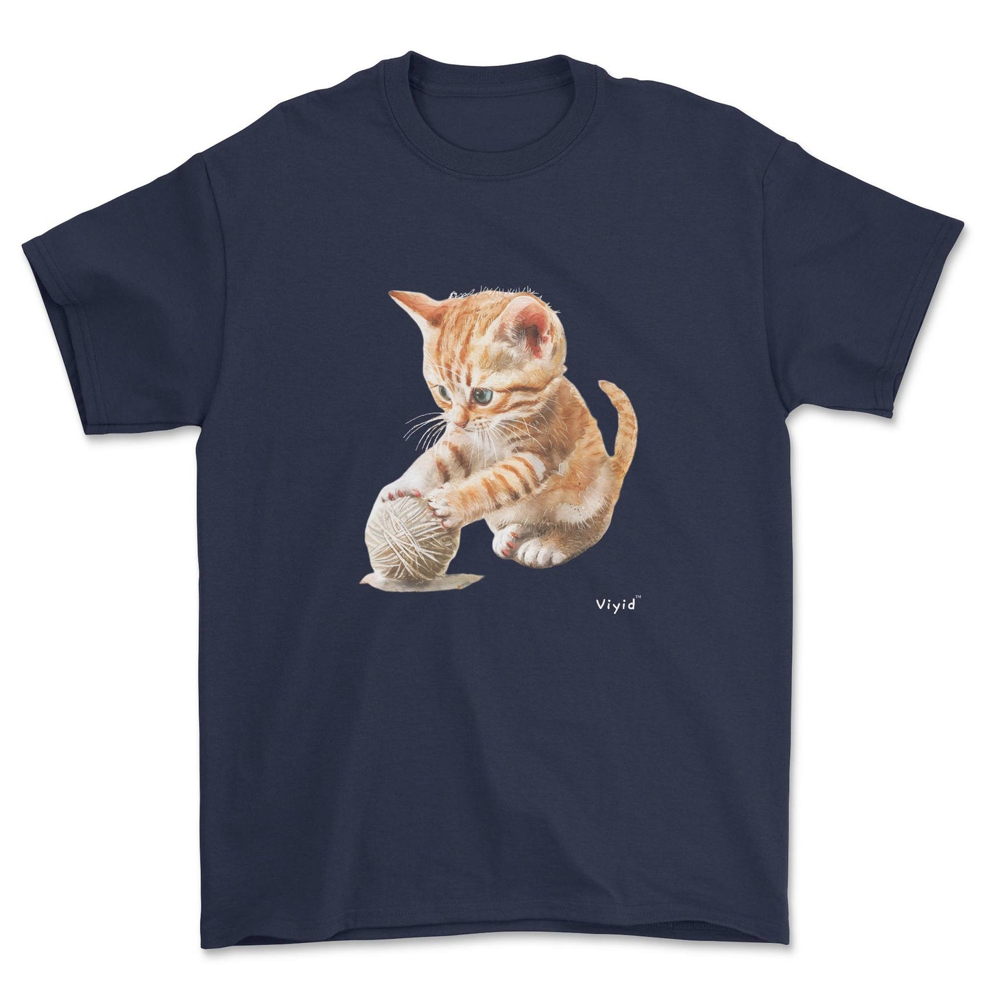 British shorthair cat playing yarn youth t-shirt navy
