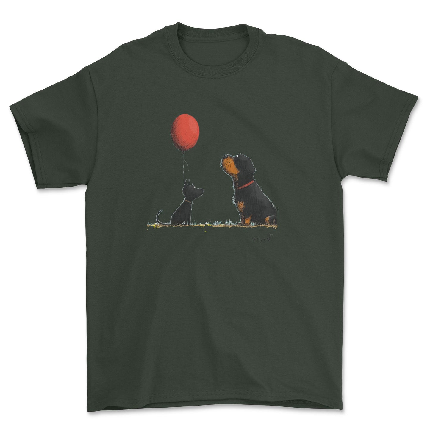 Rottweiler with balloon adult t-shirt forest green