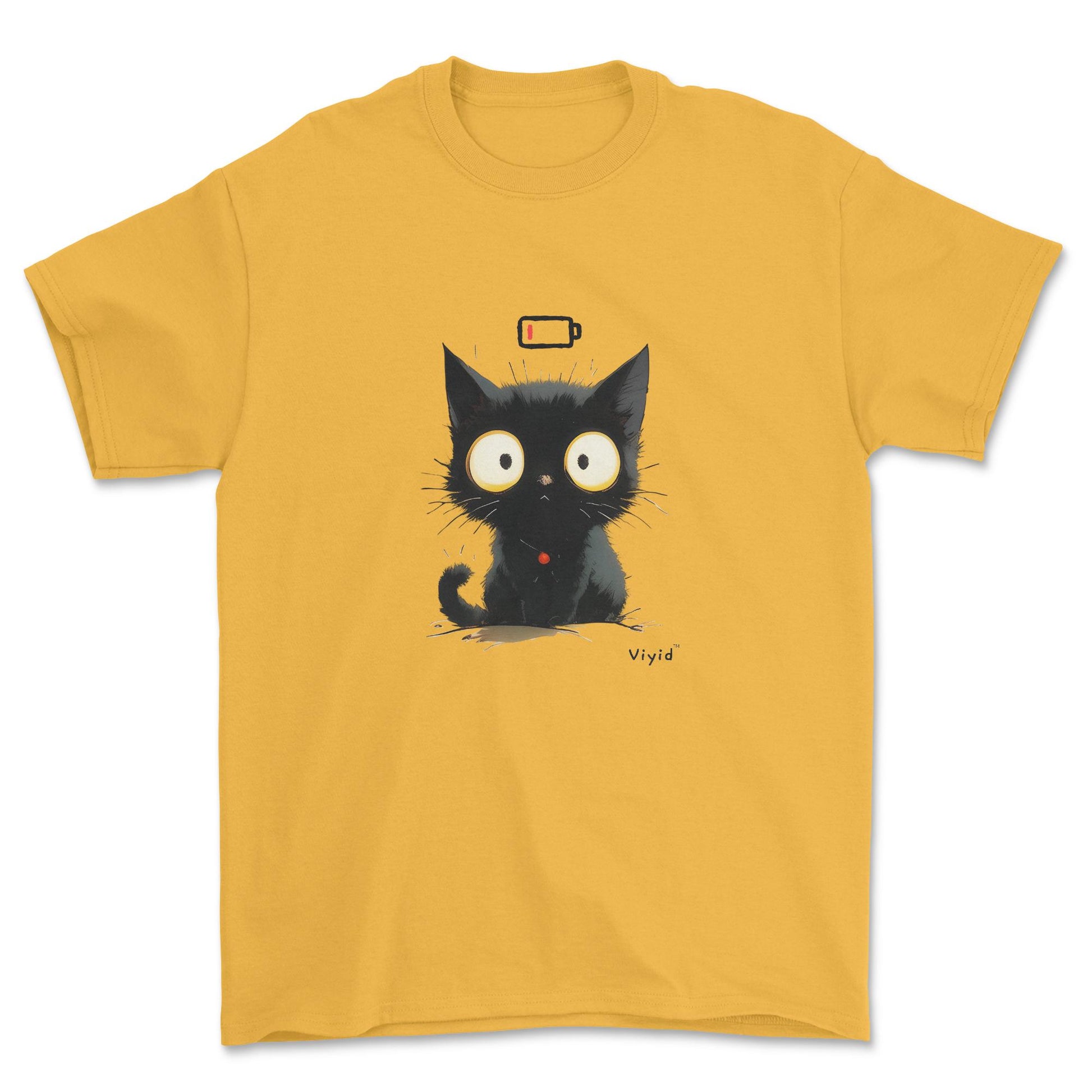 Low battery black cat adult t-shirt gold
