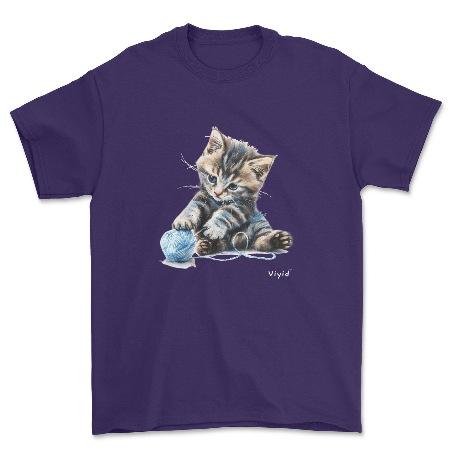 Siberian cat playing yarn adult t-shirt purple
