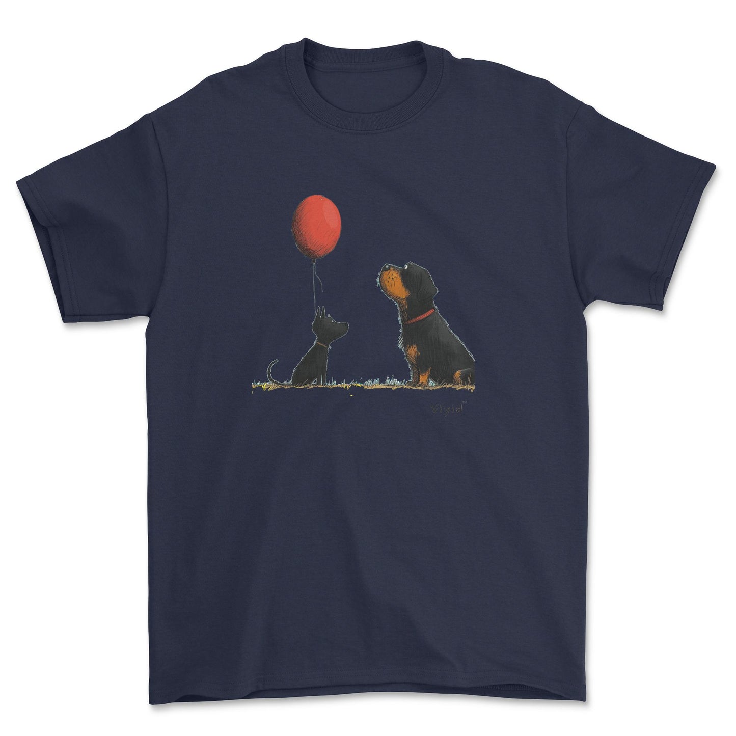 Rottweiler with balloon adult t-shirt navy