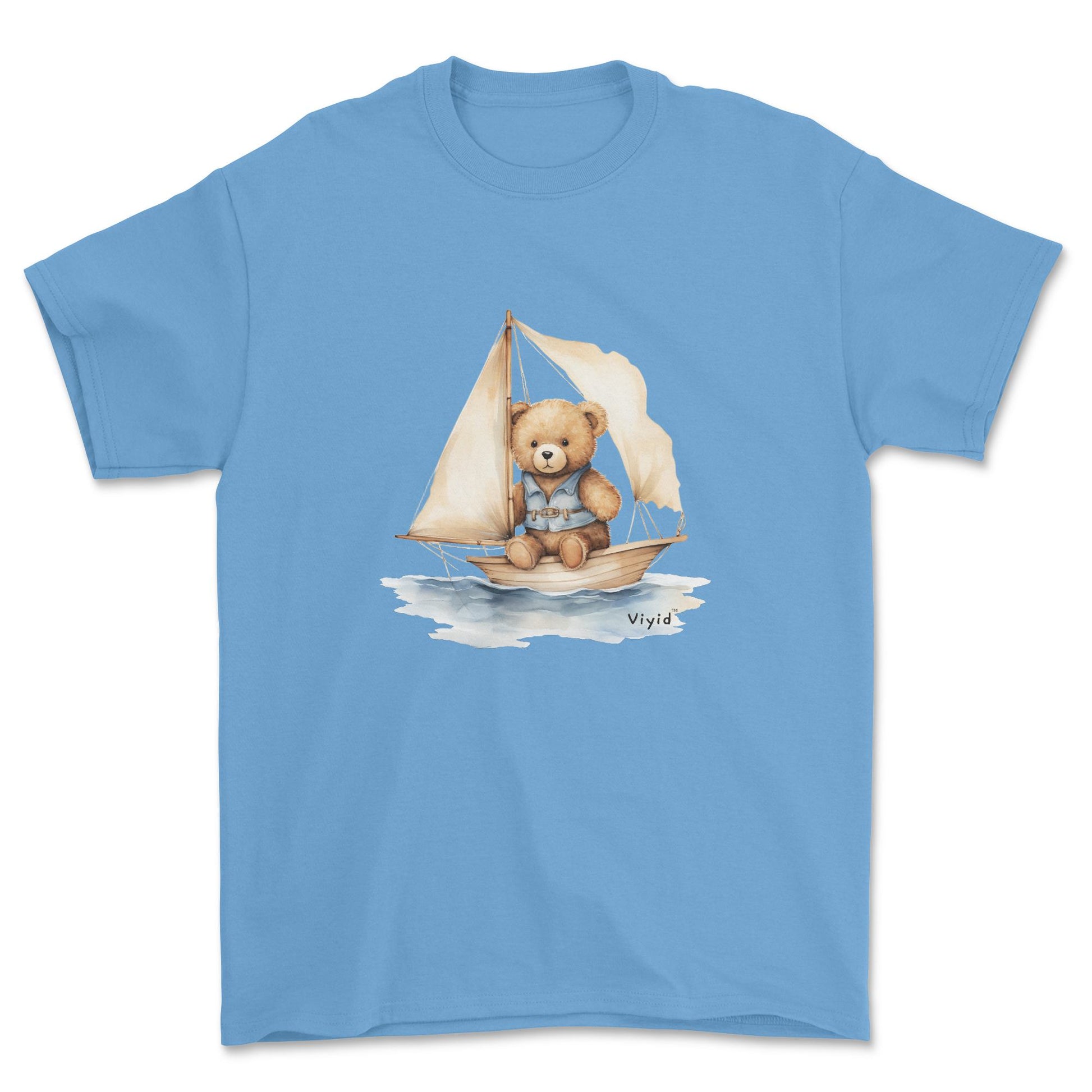 bear on boat youth t-shirt carolina blue