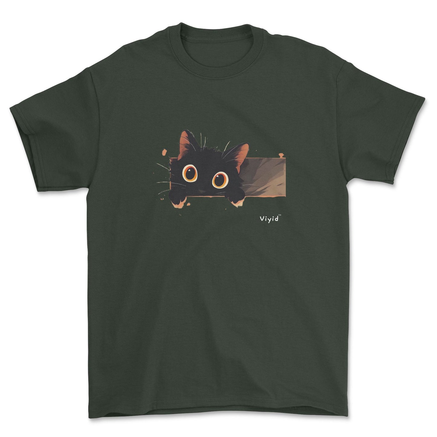 Peeping black cat youth t-shirt forest green