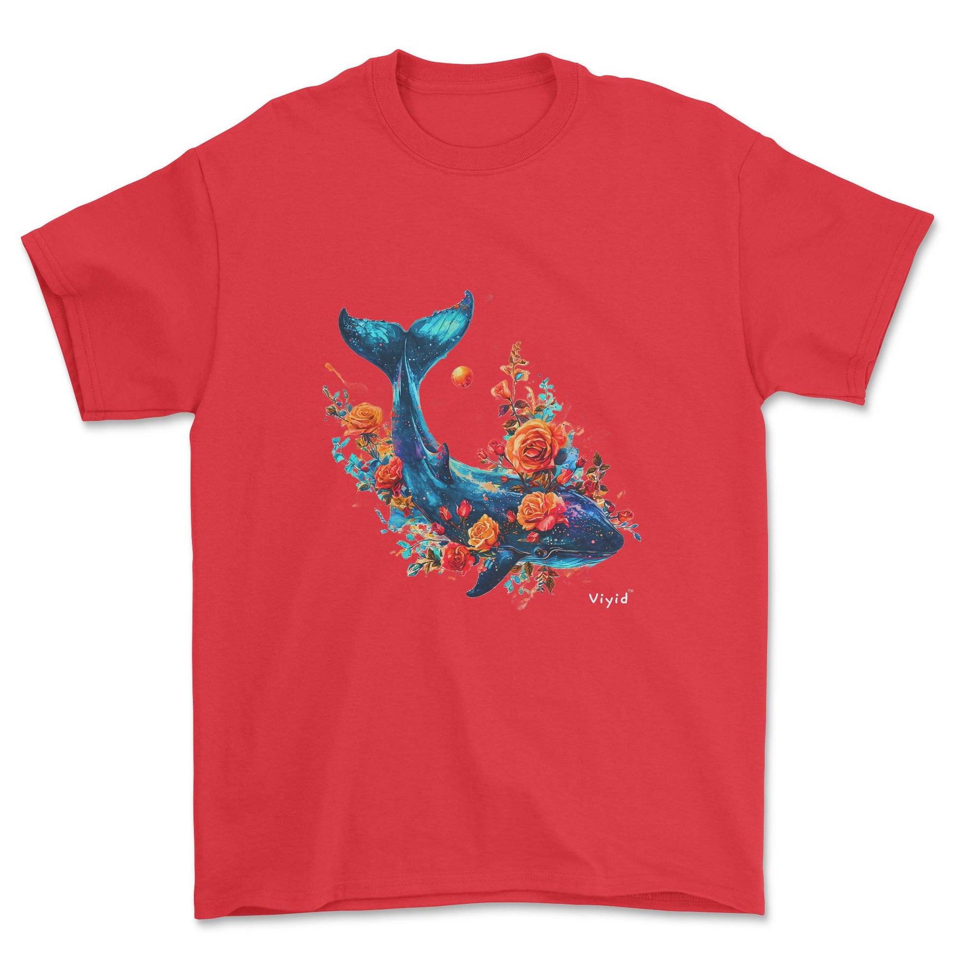 whale roses planets youth t-shirt red