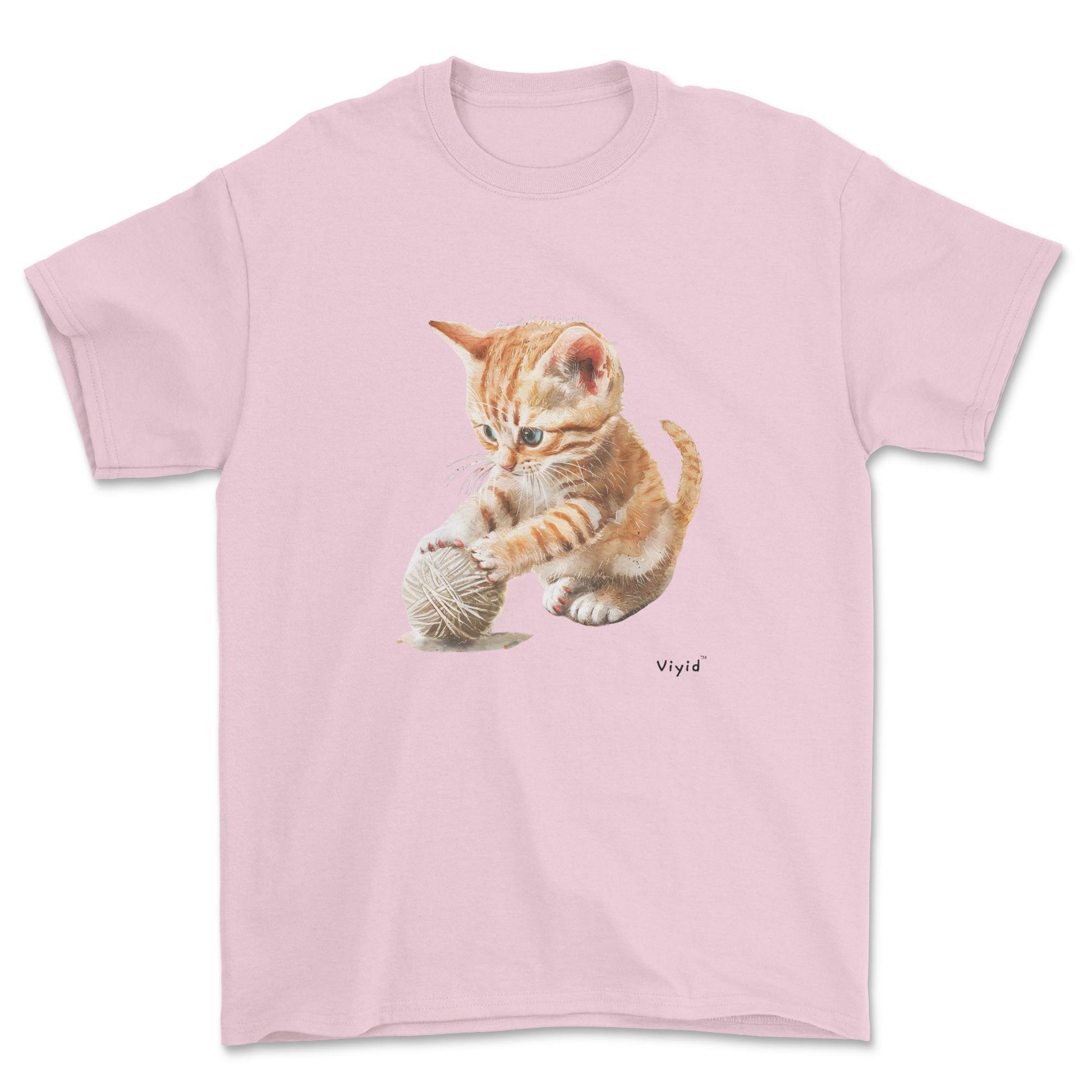 British shorthair cat playing yarn youth t-shirt light pink