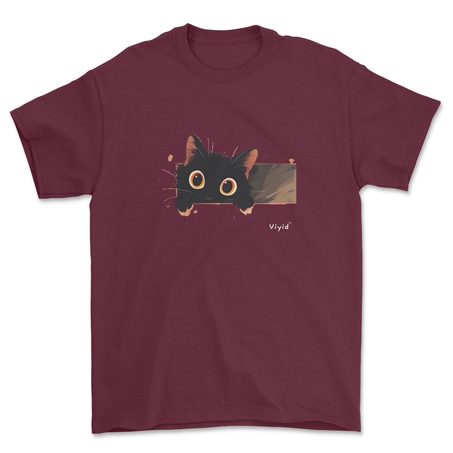 Peeping black cat youth t-shirt maroon