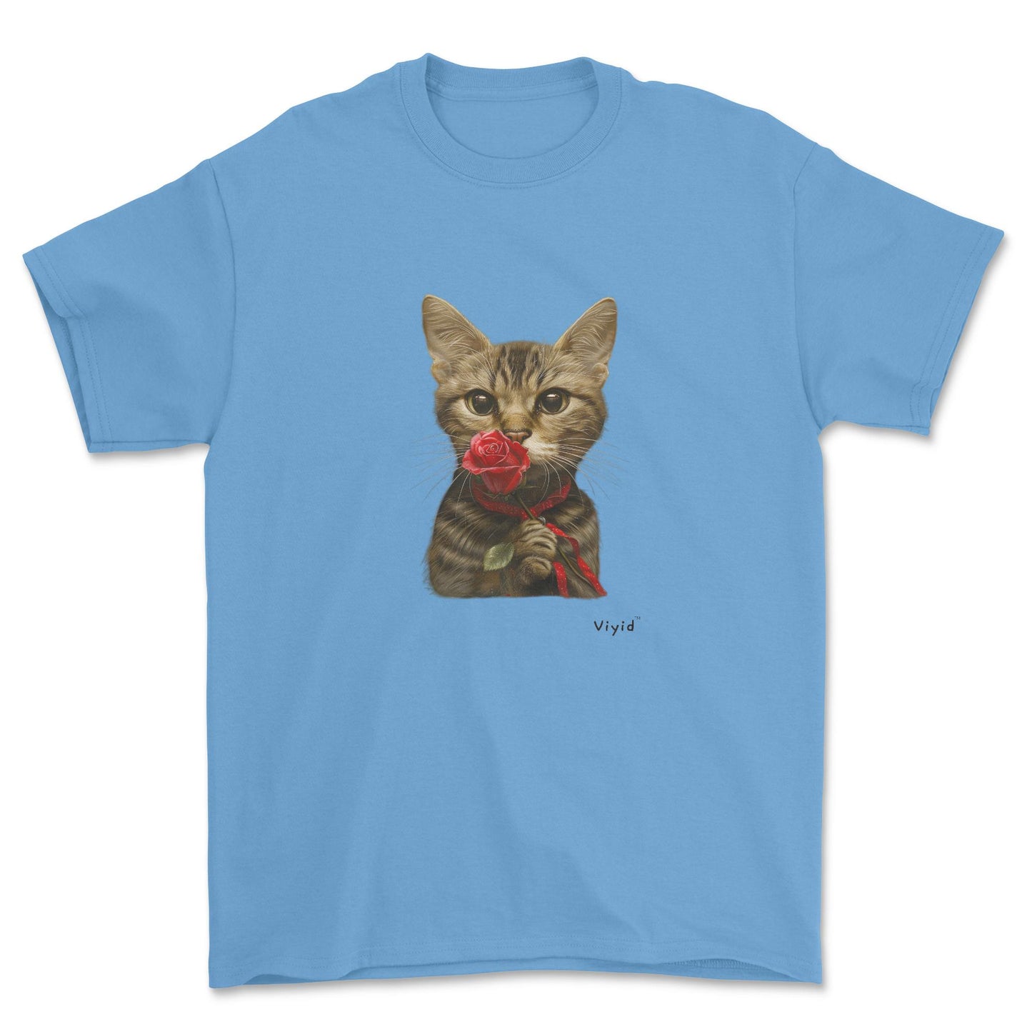 sniffing rose domestic shorthair cat adult t-shirt carolina blue