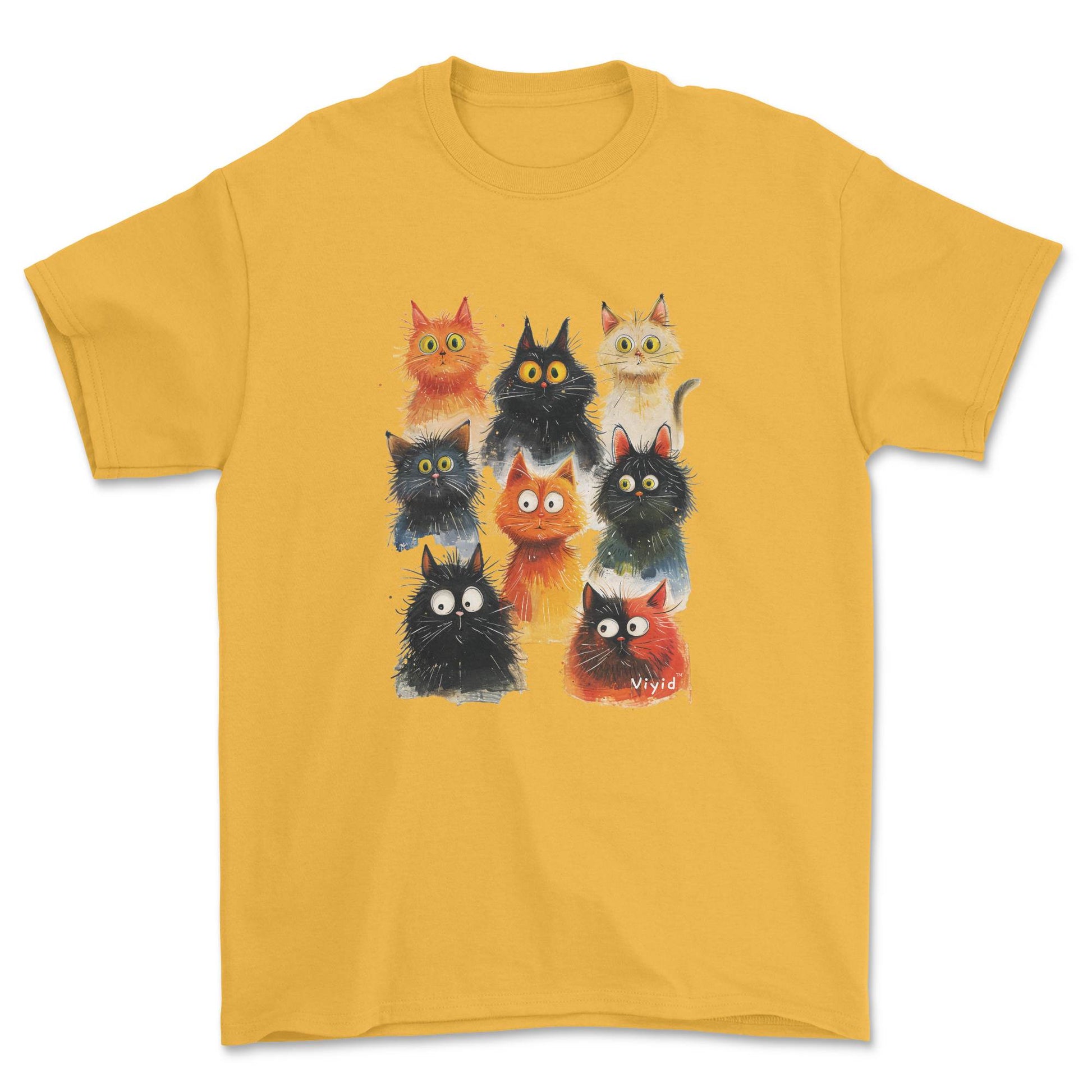 funky cats adult t-shirt gold