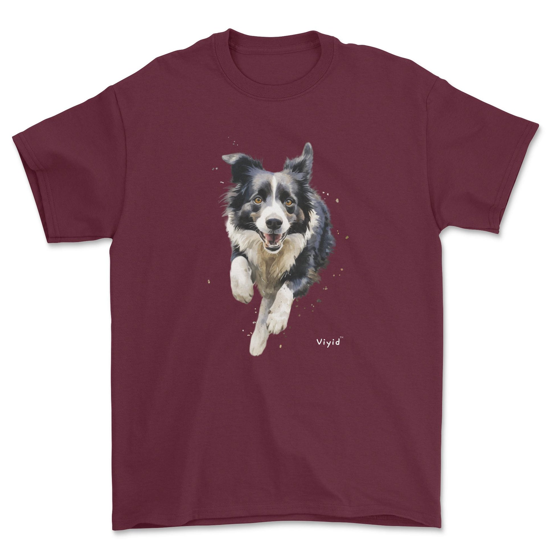 running Border Collie youth t-shirt maroon