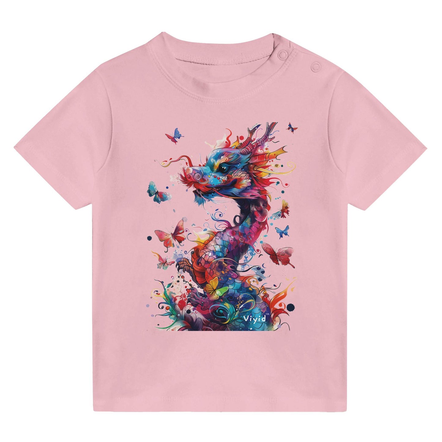 colorful dragon with butterflies toddler t-shirt pink