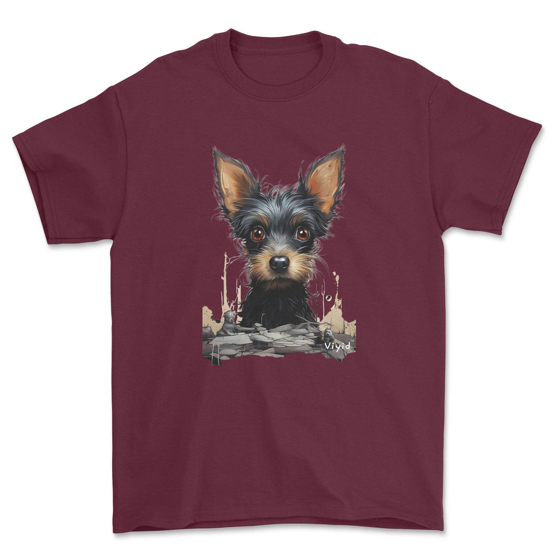 black Yorkshire Terrier drawing adult t-shirt maroon