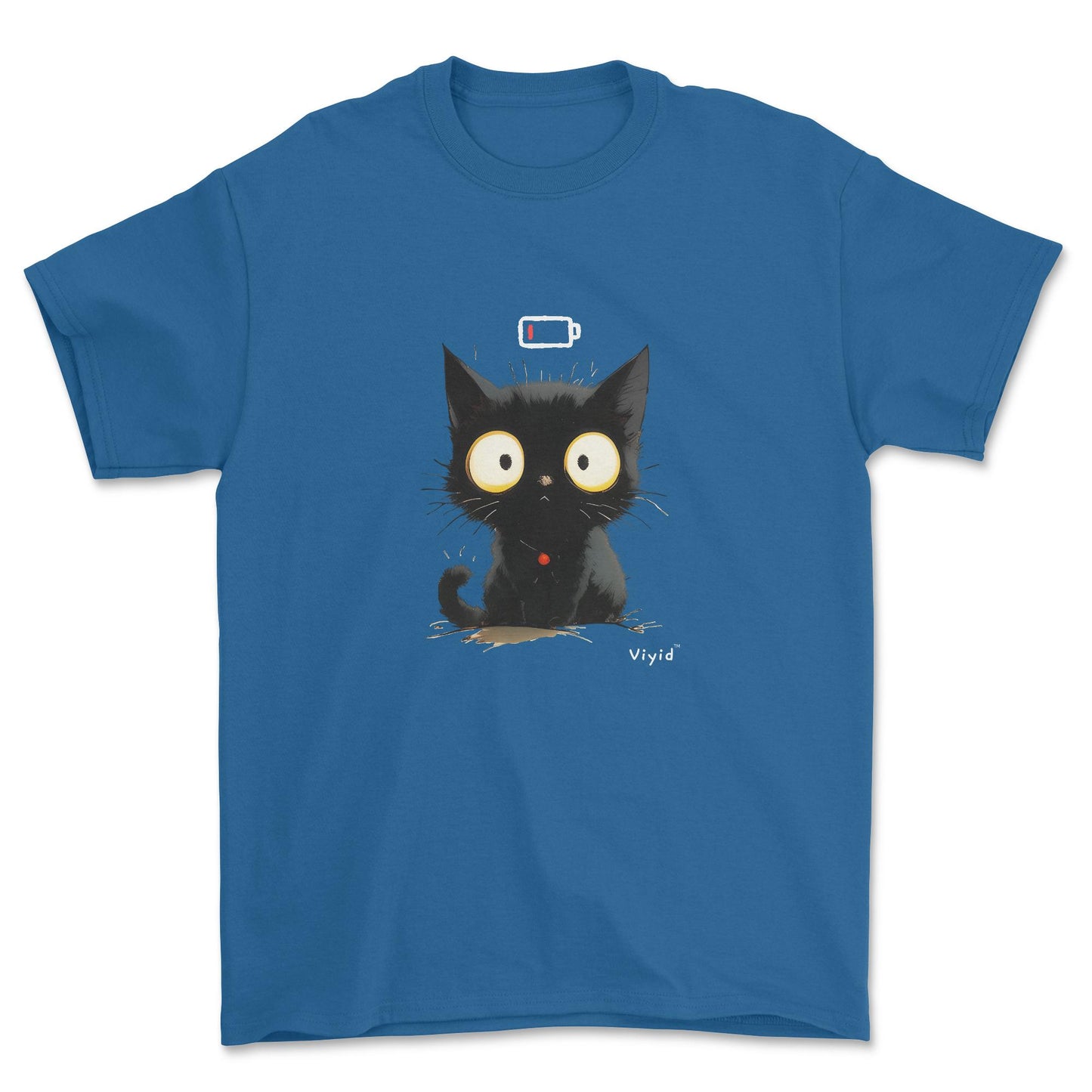 Low battery black cat adult t-shirt royal