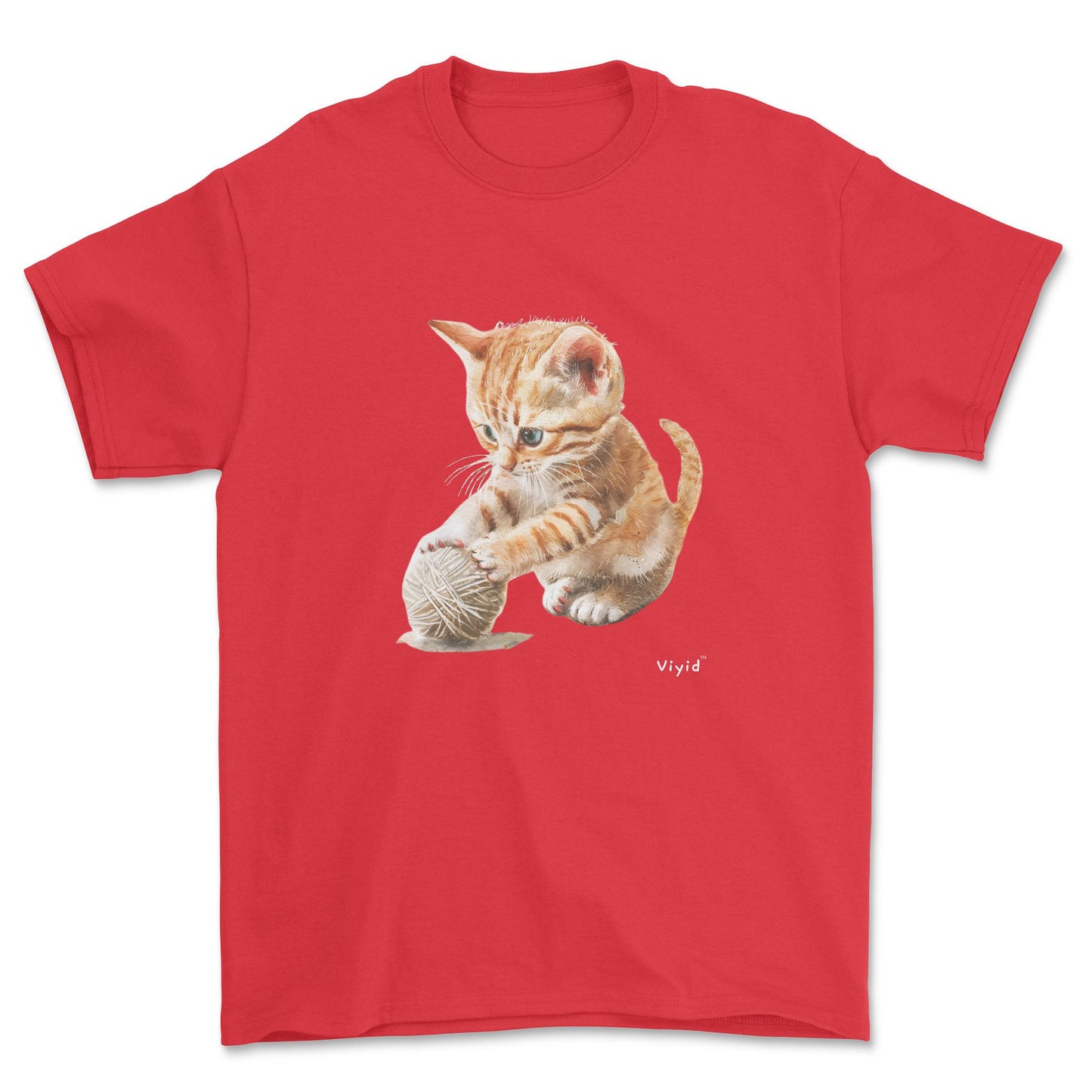 British shorthair cat playing yarn youth t-shirt red